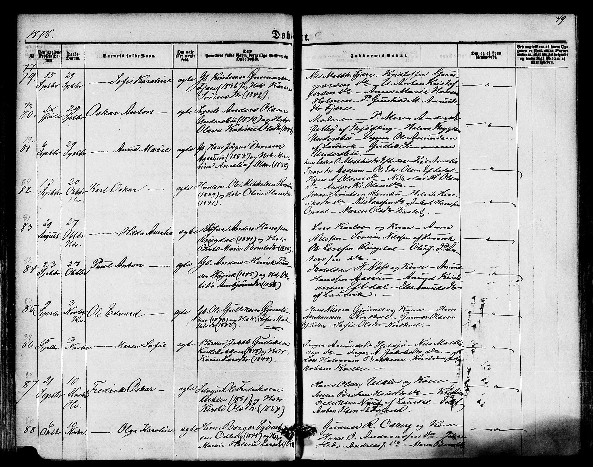 Hedrum kirkebøker, AV/SAKO-A-344/F/Fa/L0008: Parish register (official) no. I 8, 1869-1880, p. 79