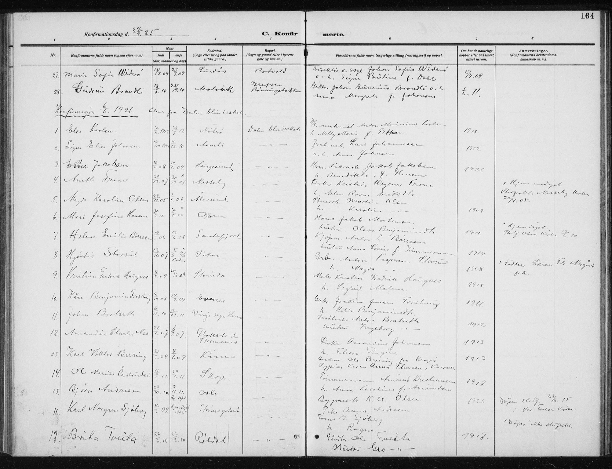 Ministerialprotokoller, klokkerbøker og fødselsregistre - Sør-Trøndelag, SAT/A-1456/606/L0314: Parish register (copy) no. 606C10, 1911-1937, p. 164