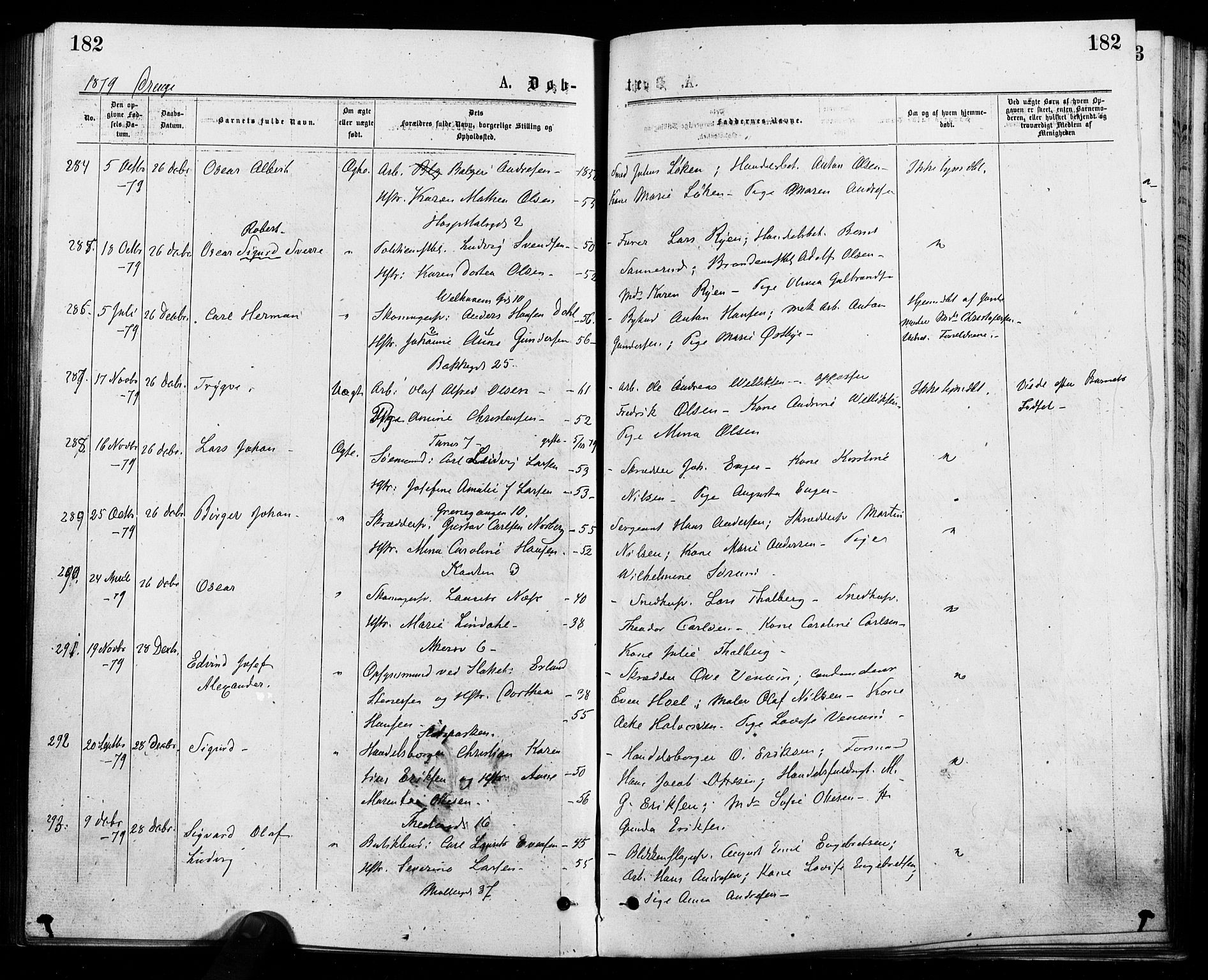 Trefoldighet prestekontor Kirkebøker, SAO/A-10882/F/Fa/L0004: Parish register (official) no. I 4, 1876-1880, p. 182