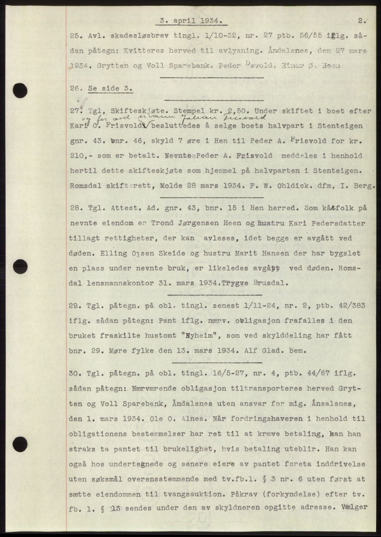 Romsdal sorenskriveri, AV/SAT-A-4149/1/2/2C/L0065: Mortgage book no. 59, 1934-1934, Deed date: 03.04.1934