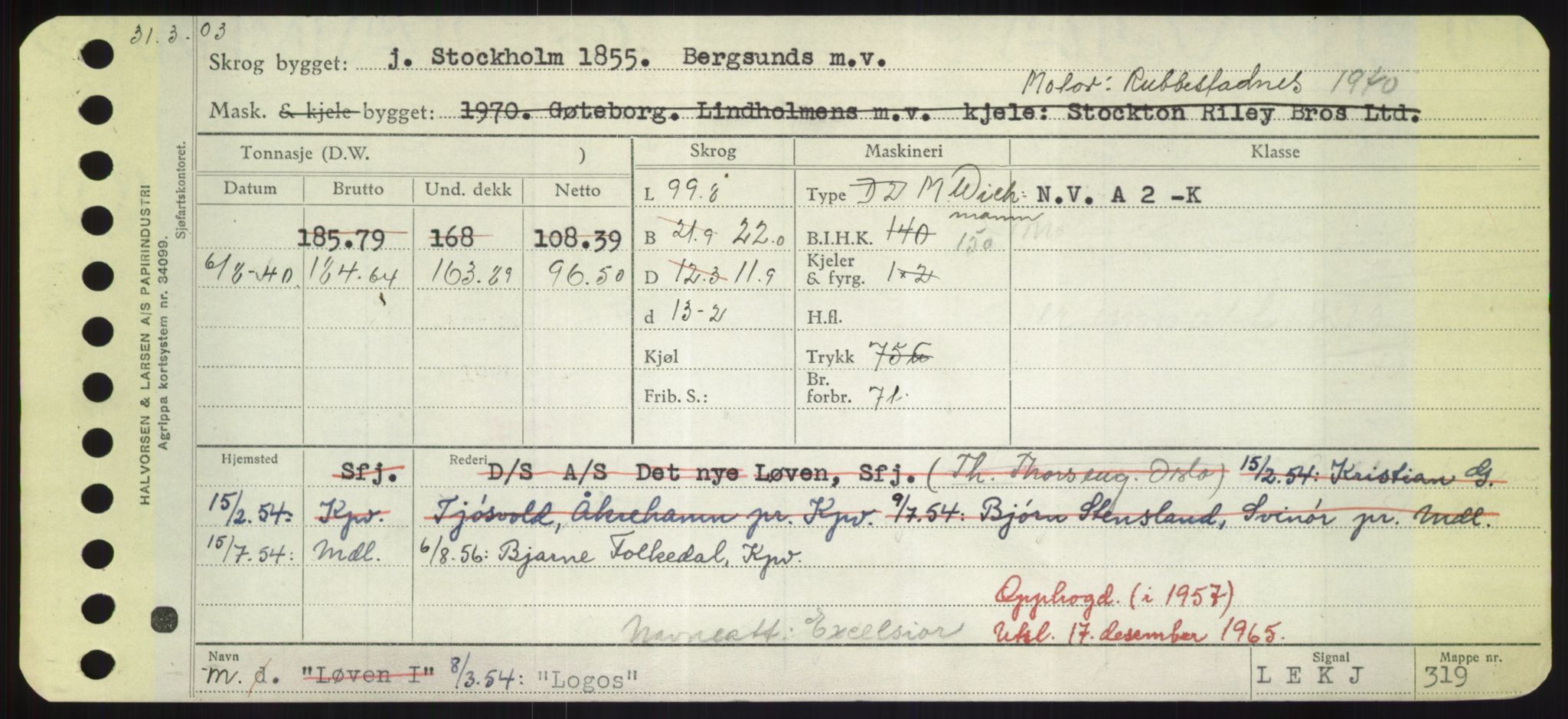 Sjøfartsdirektoratet med forløpere, Skipsmålingen, RA/S-1627/H/Hd/L0023: Fartøy, Lia-Løv, p. 295