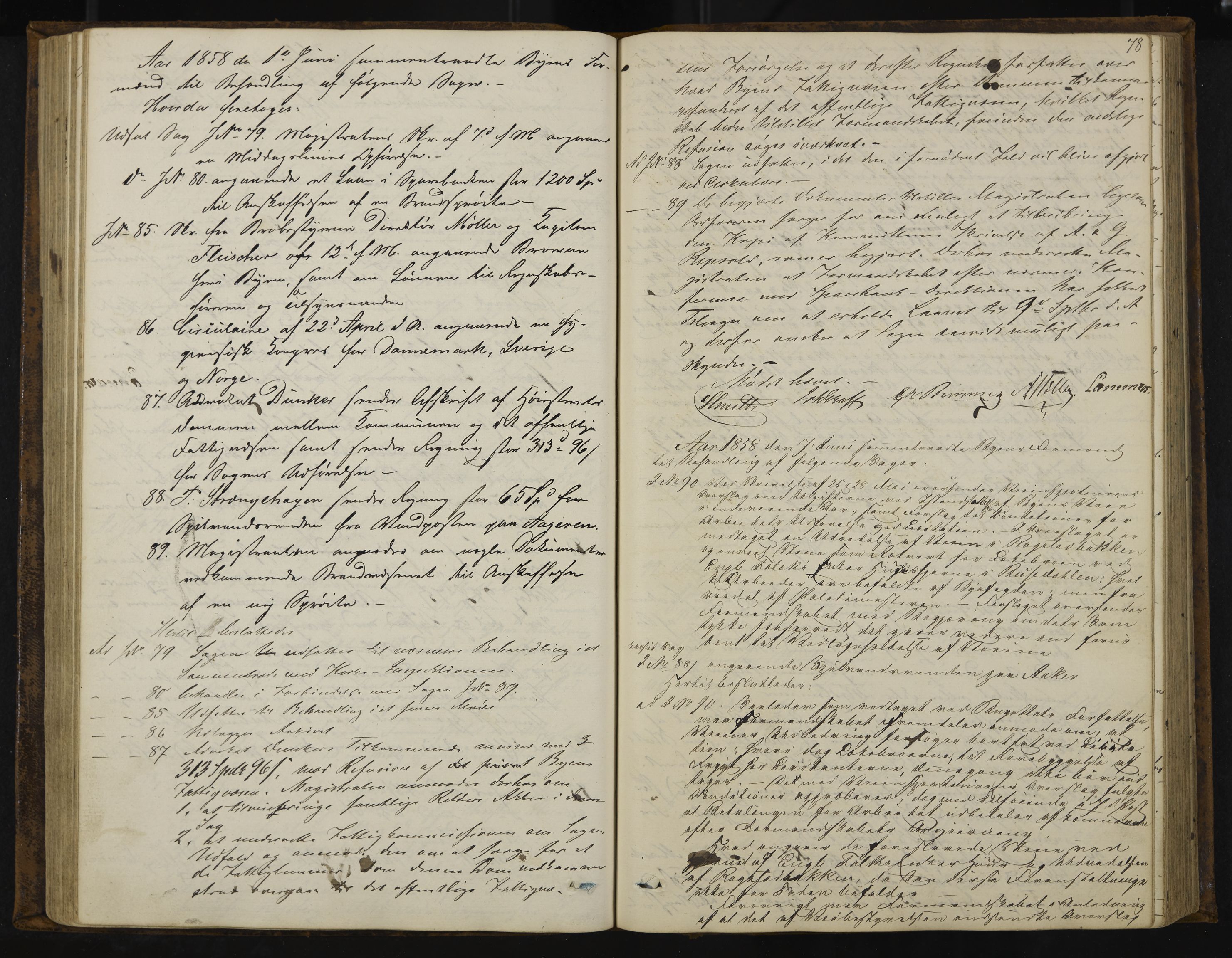 Kongsberg formannskap og sentraladministrasjon, IKAK/0604021-1/A/L0003: Møtebok med register, 1856-1861, p. 78