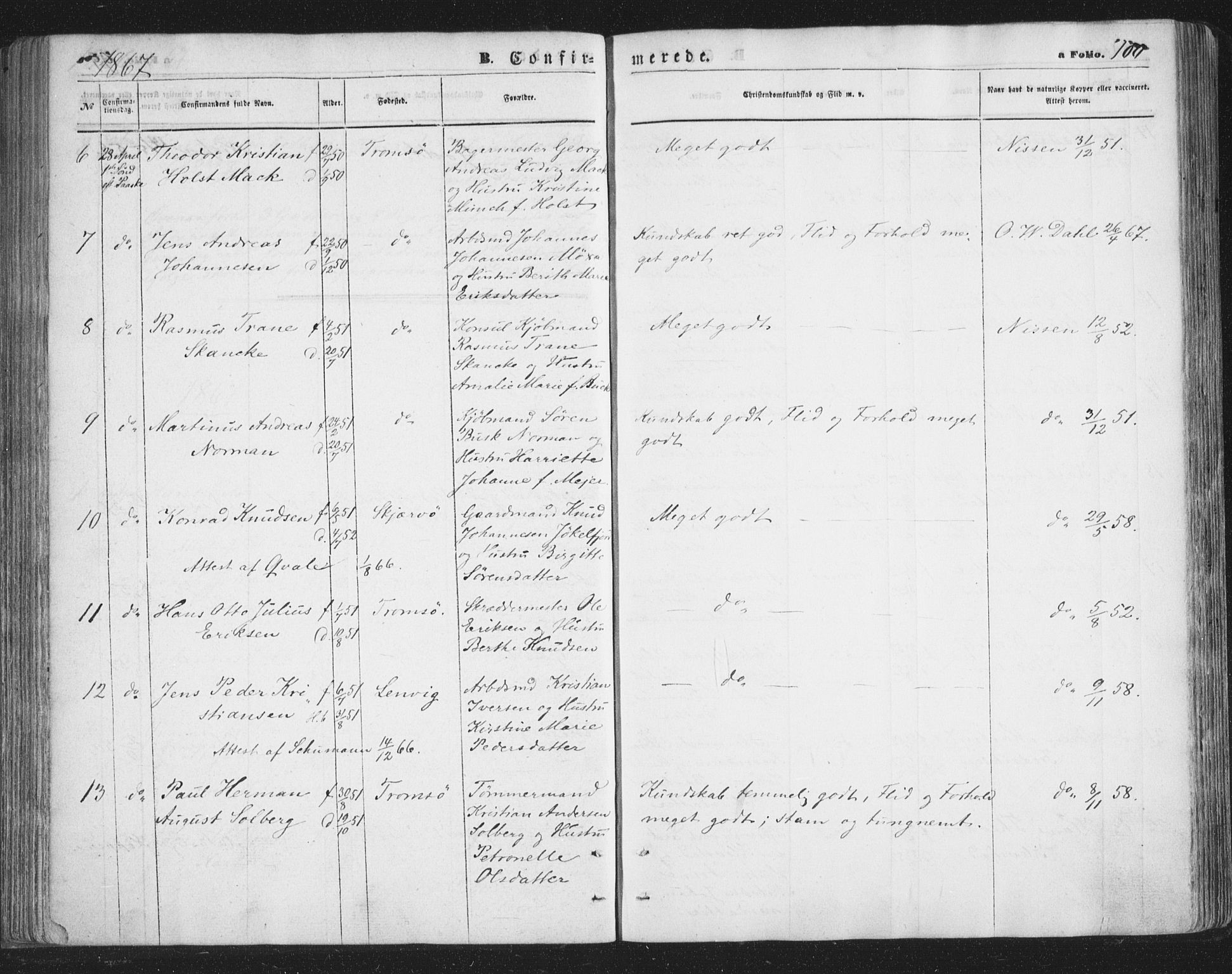 Tromsø sokneprestkontor/stiftsprosti/domprosti, SATØ/S-1343/G/Ga/L0012kirke: Parish register (official) no. 12, 1865-1871, p. 100