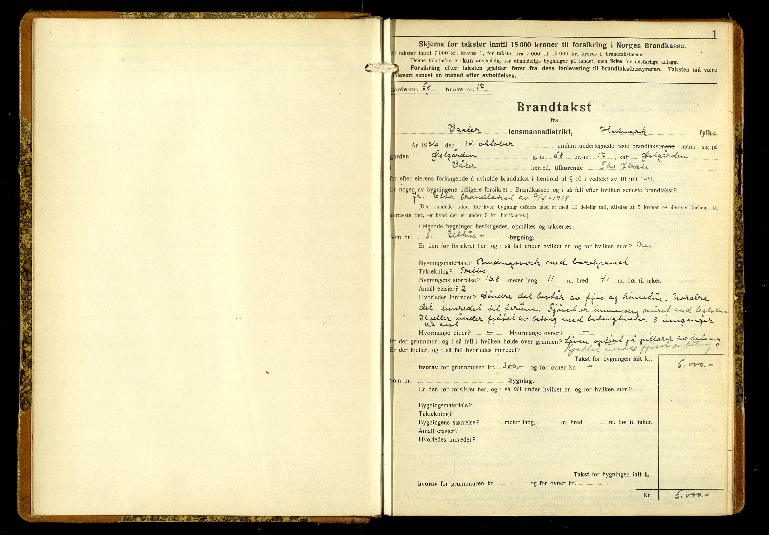 Norges Brannkasse, Våler, Hedmark, AV/SAH-NBRANV-019/F/L0026: Branntakstprotokoll, 1936-1938