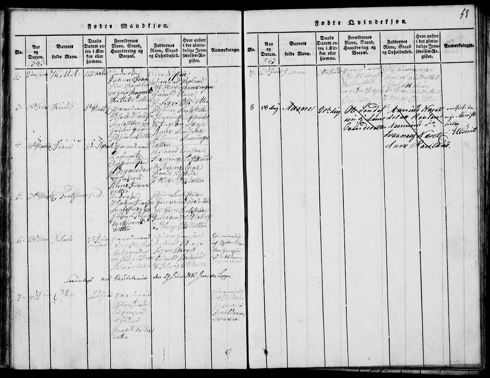 Rauland kirkebøker, SAKO/A-292/G/Ga/L0001: Parish register (copy) no. I 1, 1814-1843, p. 58