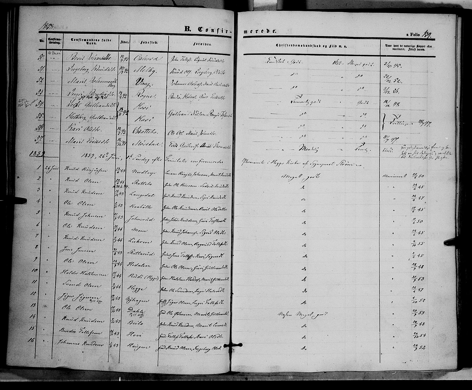 Øystre Slidre prestekontor, SAH/PREST-138/H/Ha/Haa/L0001: Parish register (official) no. 1, 1849-1874, p. 139