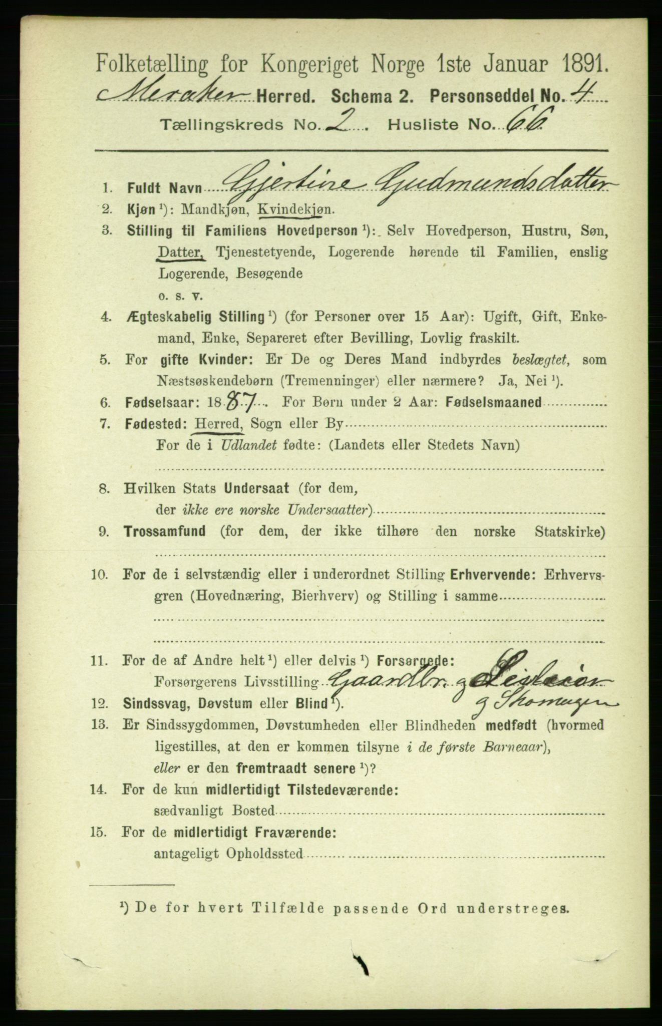 RA, 1891 census for 1711 Meråker, 1891, p. 1057