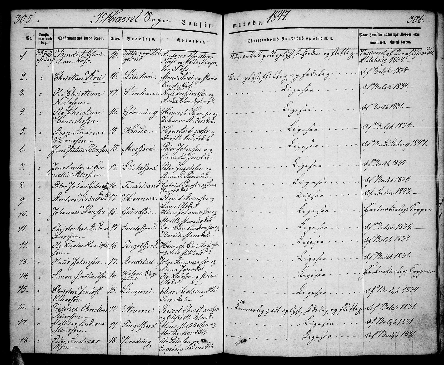 Ministerialprotokoller, klokkerbøker og fødselsregistre - Nordland, AV/SAT-A-1459/888/L1239: Parish register (official) no. 888A06 /1, 1837-1849, p. 305-306