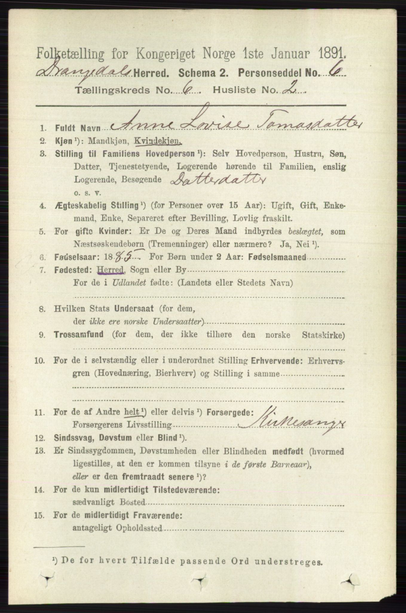 RA, 1891 census for 0817 Drangedal, 1891, p. 1996