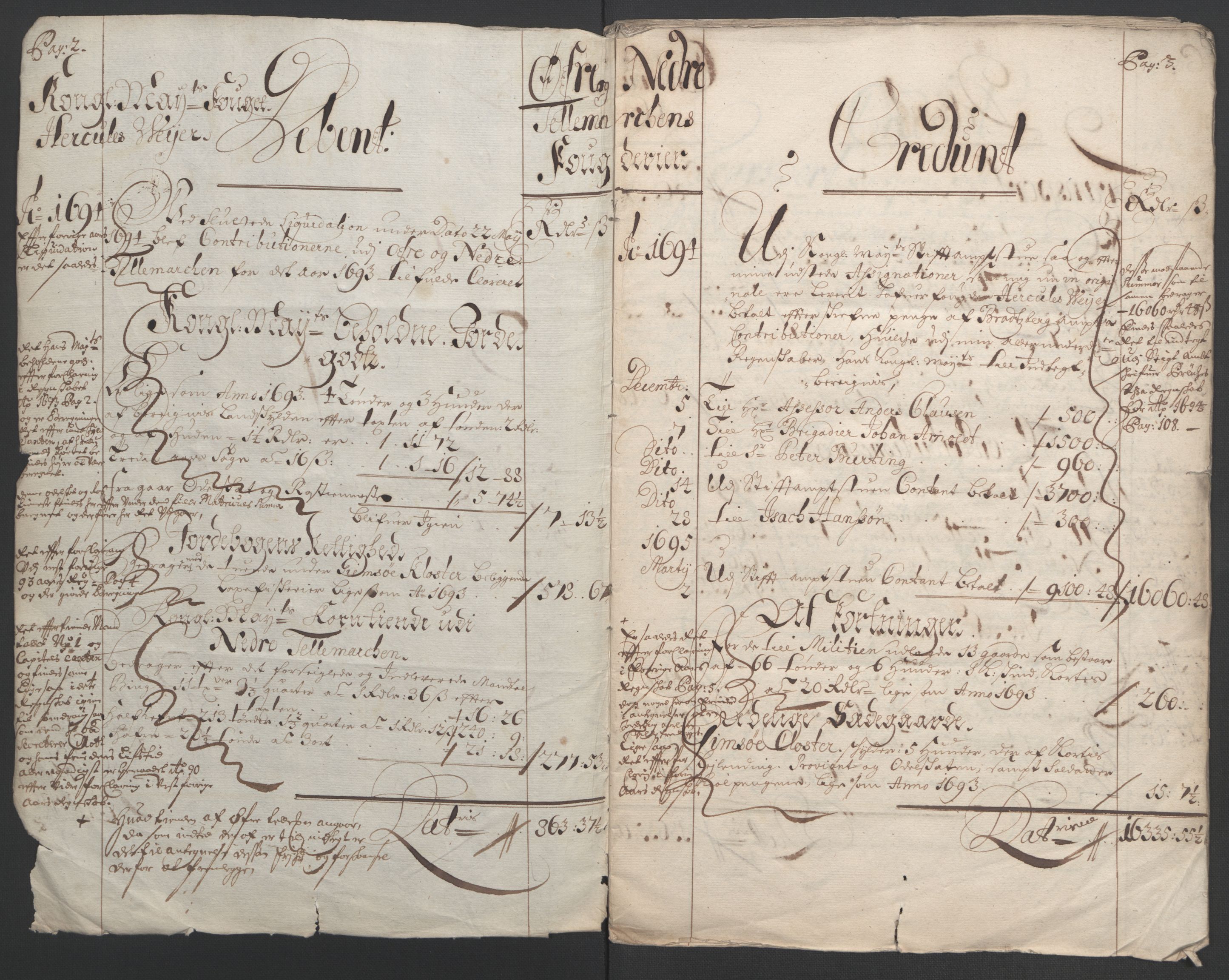 Rentekammeret inntil 1814, Reviderte regnskaper, Fogderegnskap, RA/EA-4092/R36/L2092: Fogderegnskap Øvre og Nedre Telemark og Bamble, 1694, p. 4