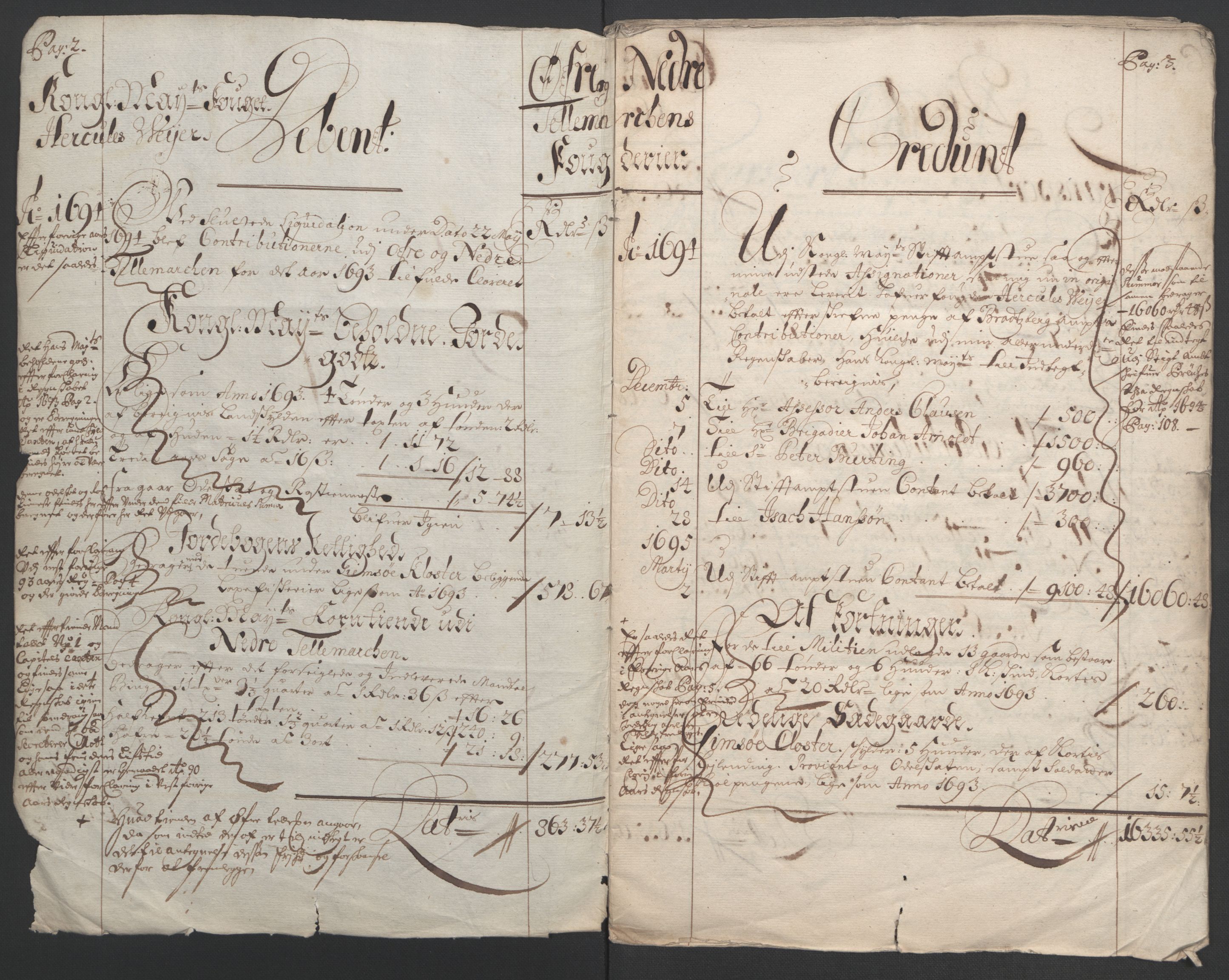 Rentekammeret inntil 1814, Reviderte regnskaper, Fogderegnskap, AV/RA-EA-4092/R36/L2092: Fogderegnskap Øvre og Nedre Telemark og Bamble, 1694, p. 4
