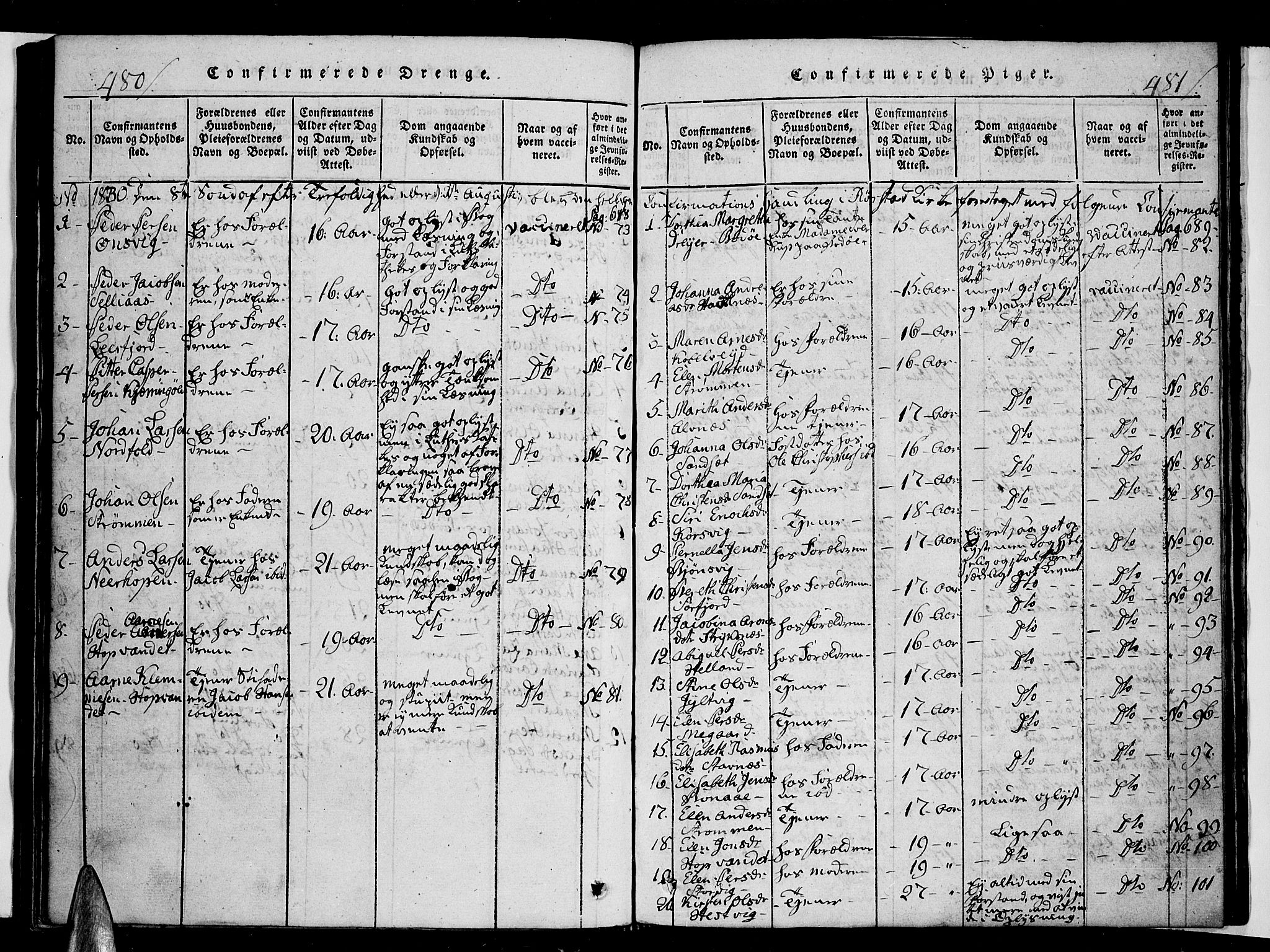 Ministerialprotokoller, klokkerbøker og fødselsregistre - Nordland, AV/SAT-A-1459/853/L0768: Parish register (official) no. 853A07, 1821-1836, p. 480-481