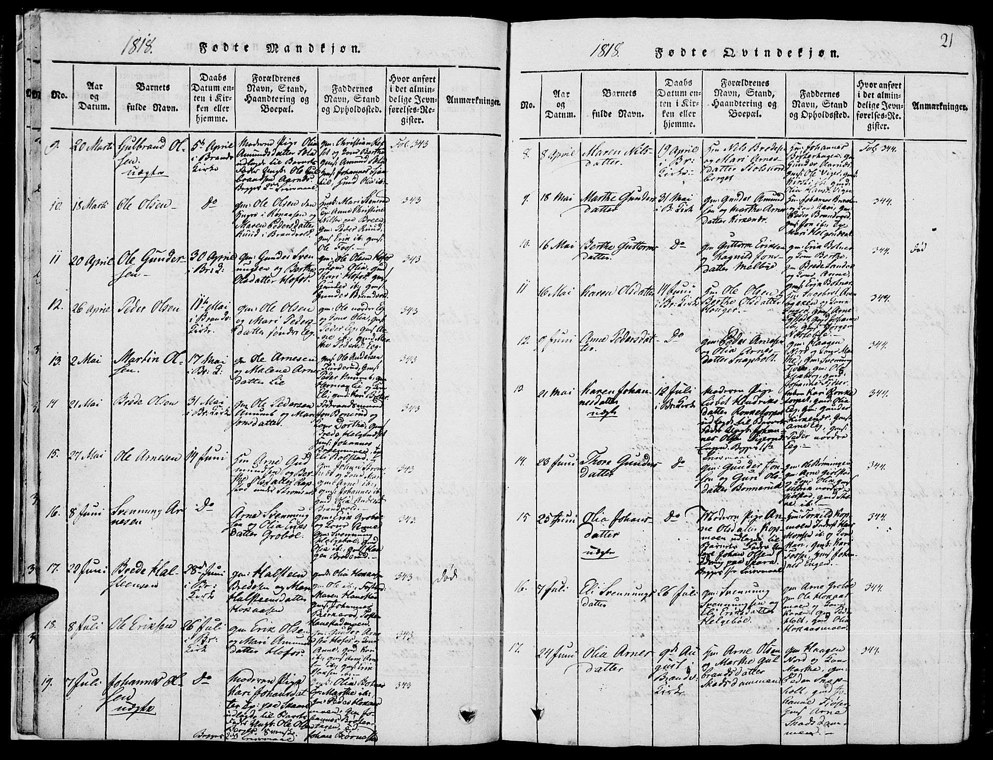 Grue prestekontor, AV/SAH-PREST-036/H/Ha/Hab/L0001: Parish register (copy) no. 1, 1814-1841, p. 21