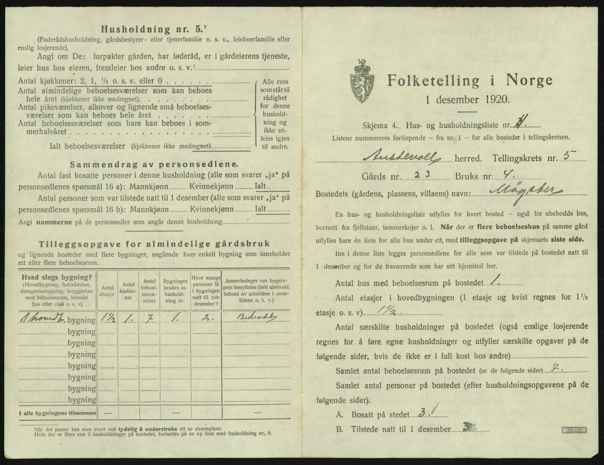SAB, 1920 census for Austevoll, 1920, p. 363