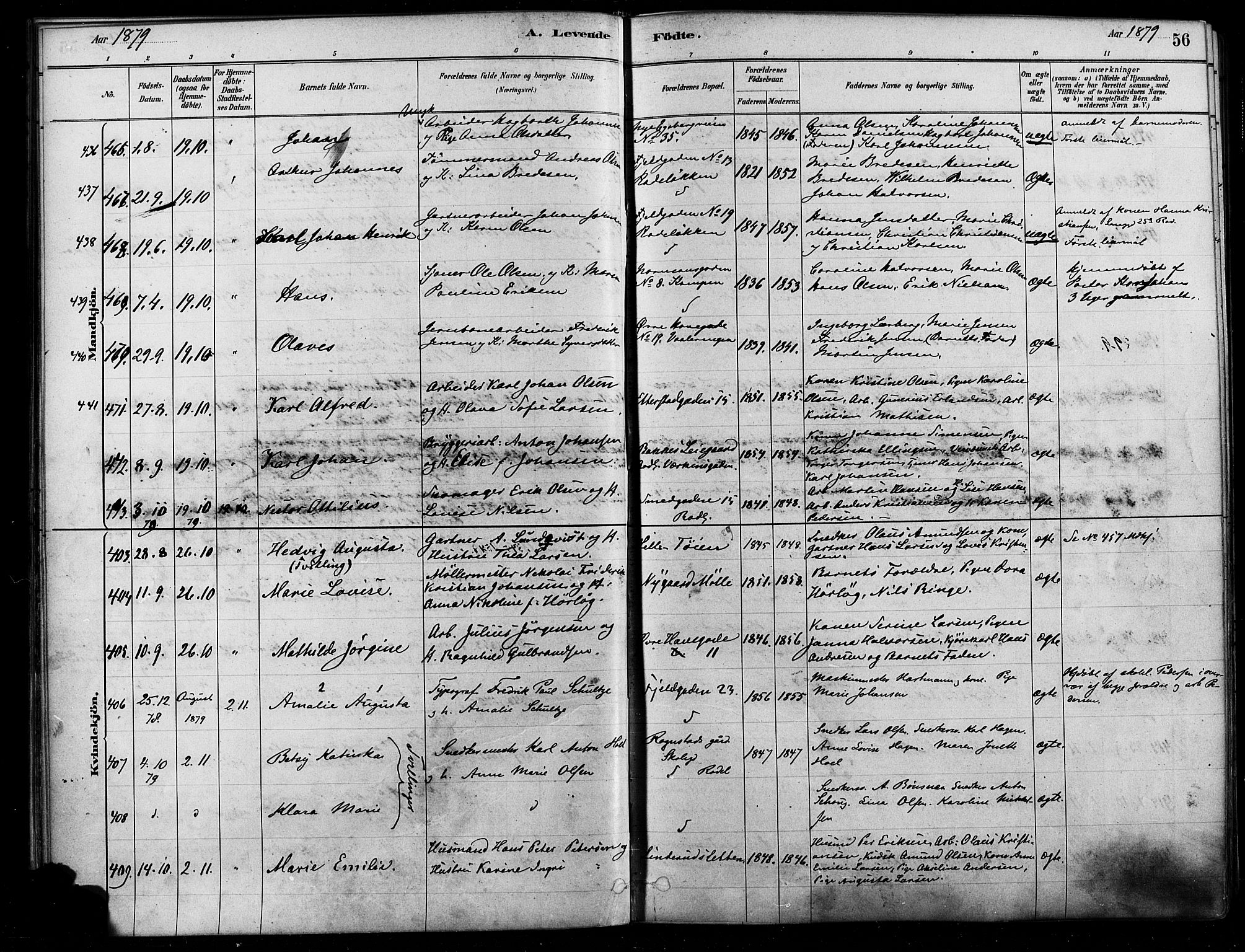 Østre Aker prestekontor Kirkebøker, SAO/A-10840/F/Fa/L0006: Parish register (official) no. I 5, 1879-1882, p. 56