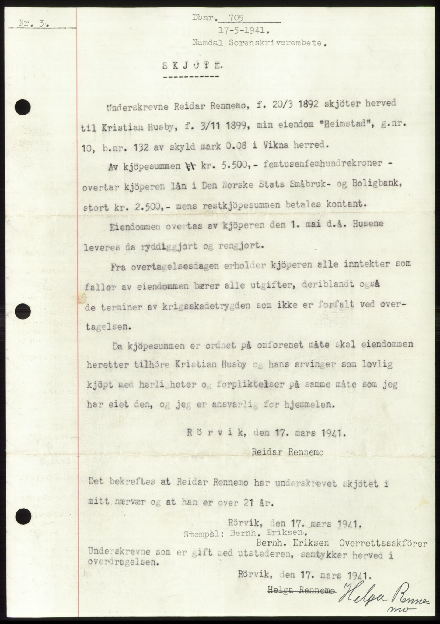 Namdal sorenskriveri, SAT/A-4133/1/2/2C: Mortgage book no. -, 1940-1941, Deed date: 17.05.1941