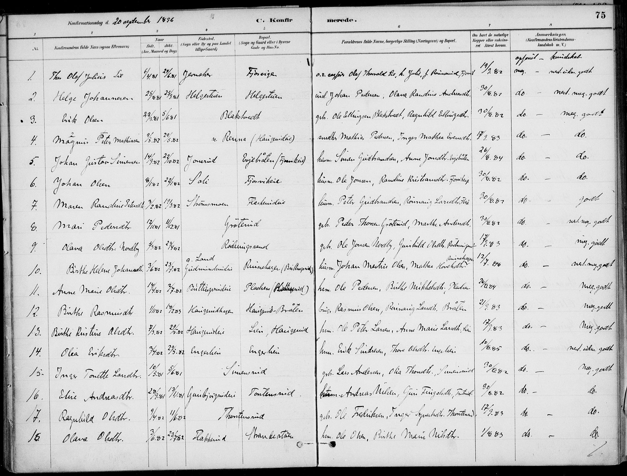 Ådal kirkebøker, AV/SAKO-A-248/F/Fa/L0003: Parish register (official) no. I 3, 1884-1903, p. 75