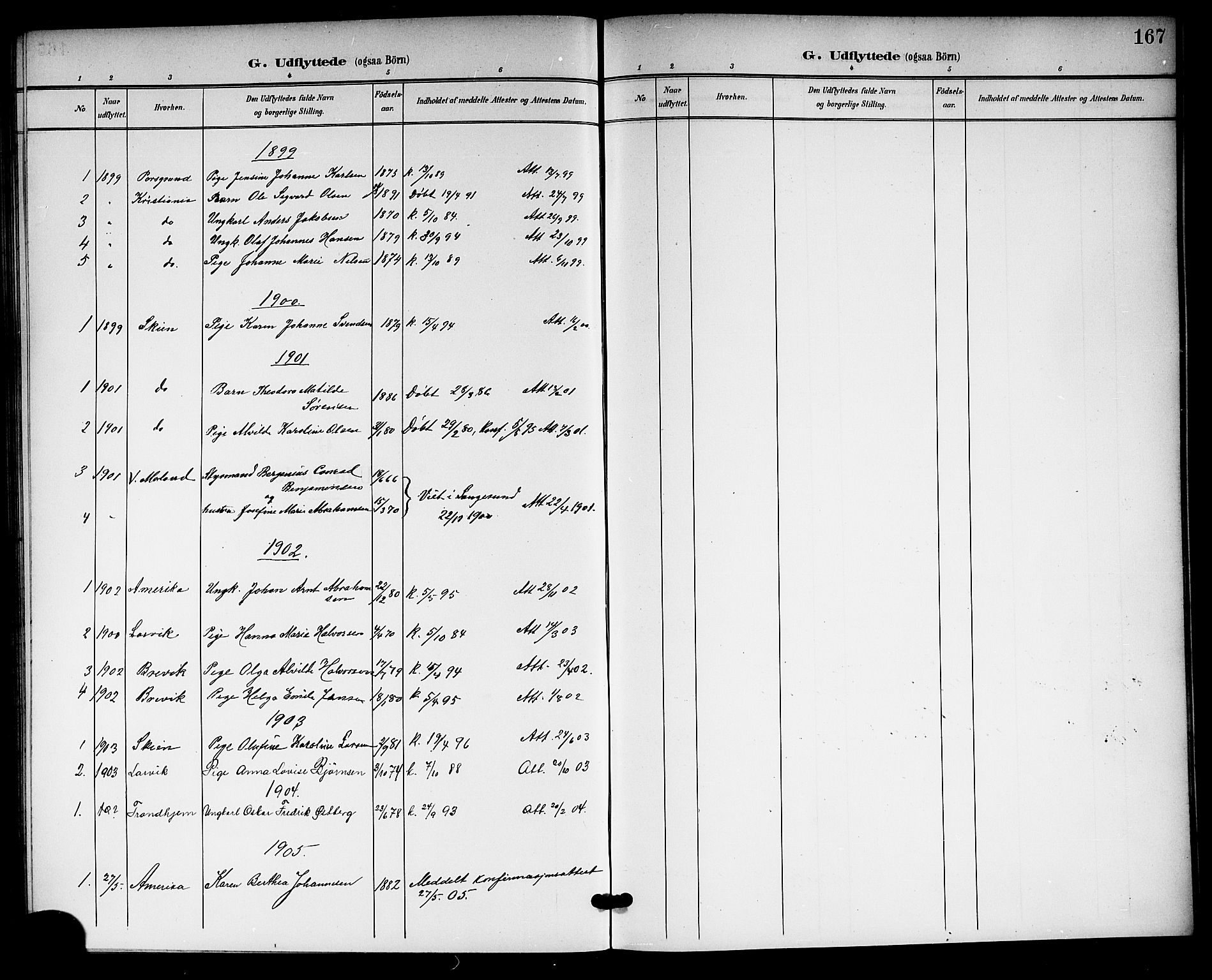Langesund kirkebøker, SAKO/A-280/G/Ga/L0006: Parish register (copy) no. 6, 1899-1918, p. 167