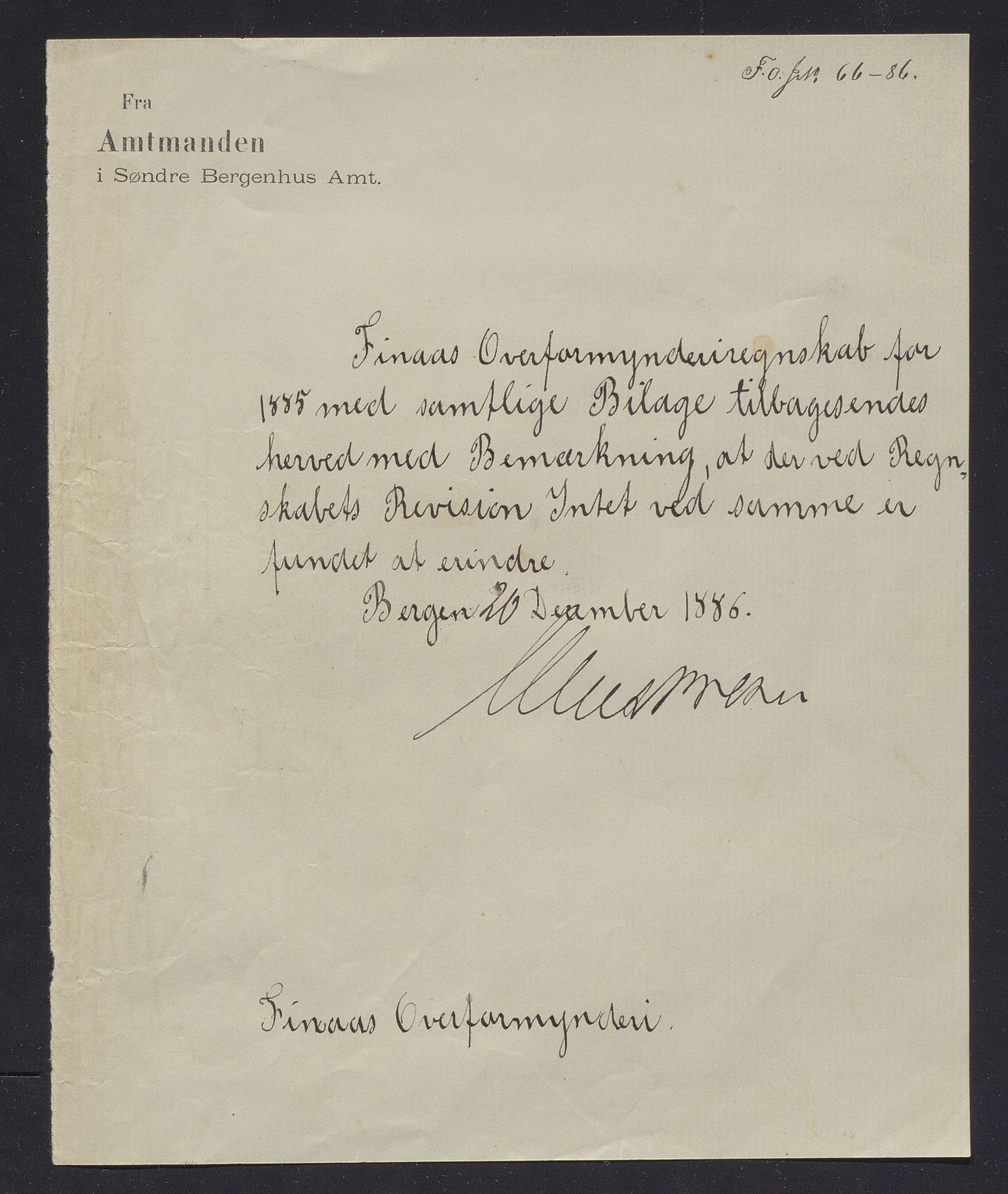 Finnaas kommune. Overformynderiet, IKAH/1218a-812/R/Ra/Raa/L0005/0002: Årlege rekneskap m/vedlegg / Årlege rekneskap m/vedlegg, 1885