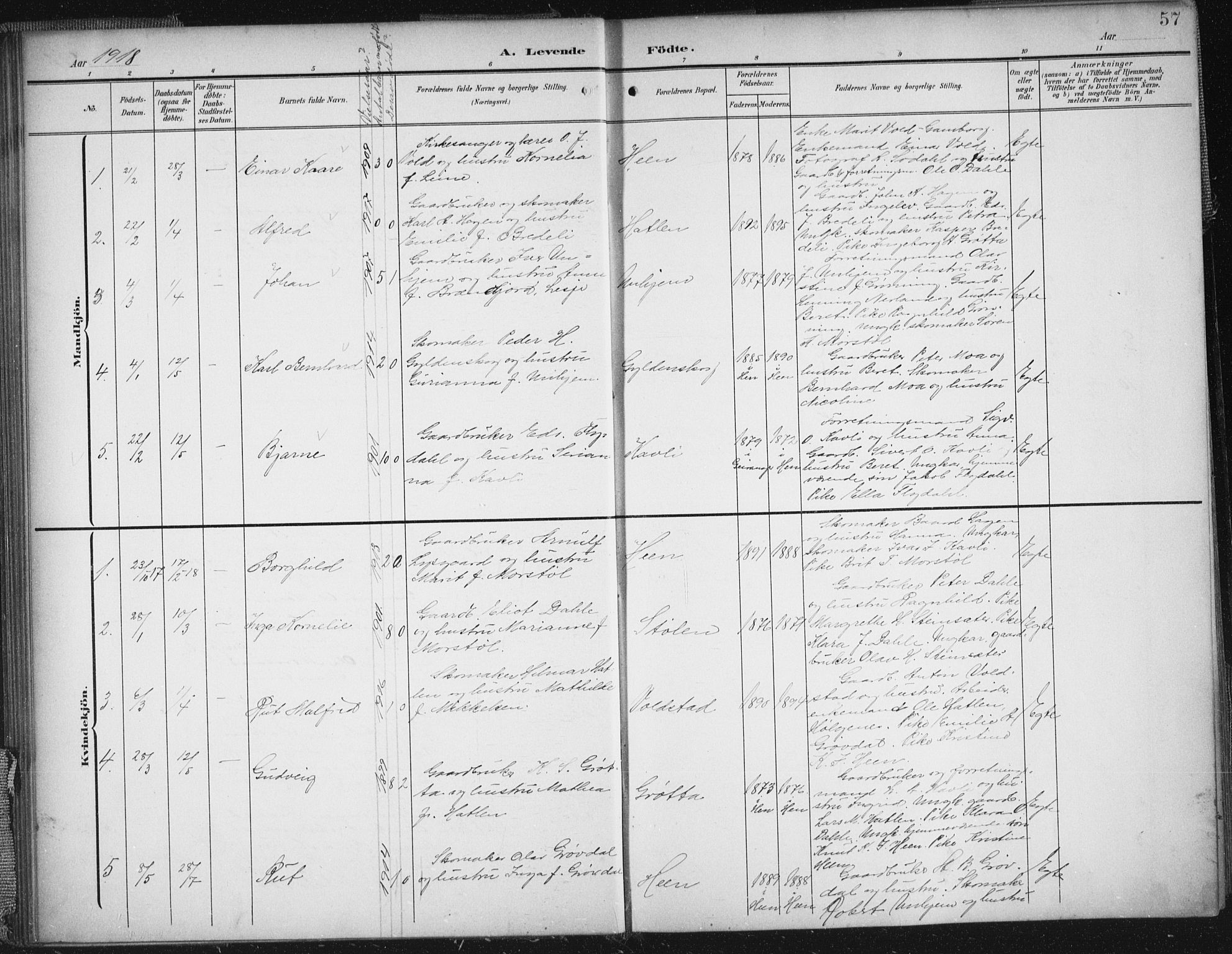 Ministerialprotokoller, klokkerbøker og fødselsregistre - Møre og Romsdal, SAT/A-1454/545/L0589: Parish register (copy) no. 545C03, 1902-1937, p. 57