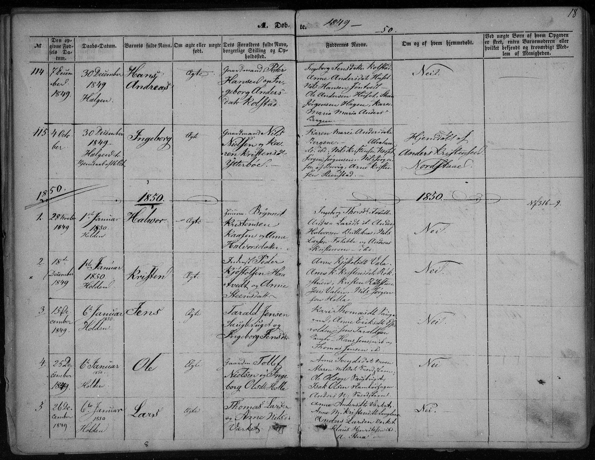 Holla kirkebøker, SAKO/A-272/F/Fa/L0005: Parish register (official) no. 5, 1849-1860, p. 18