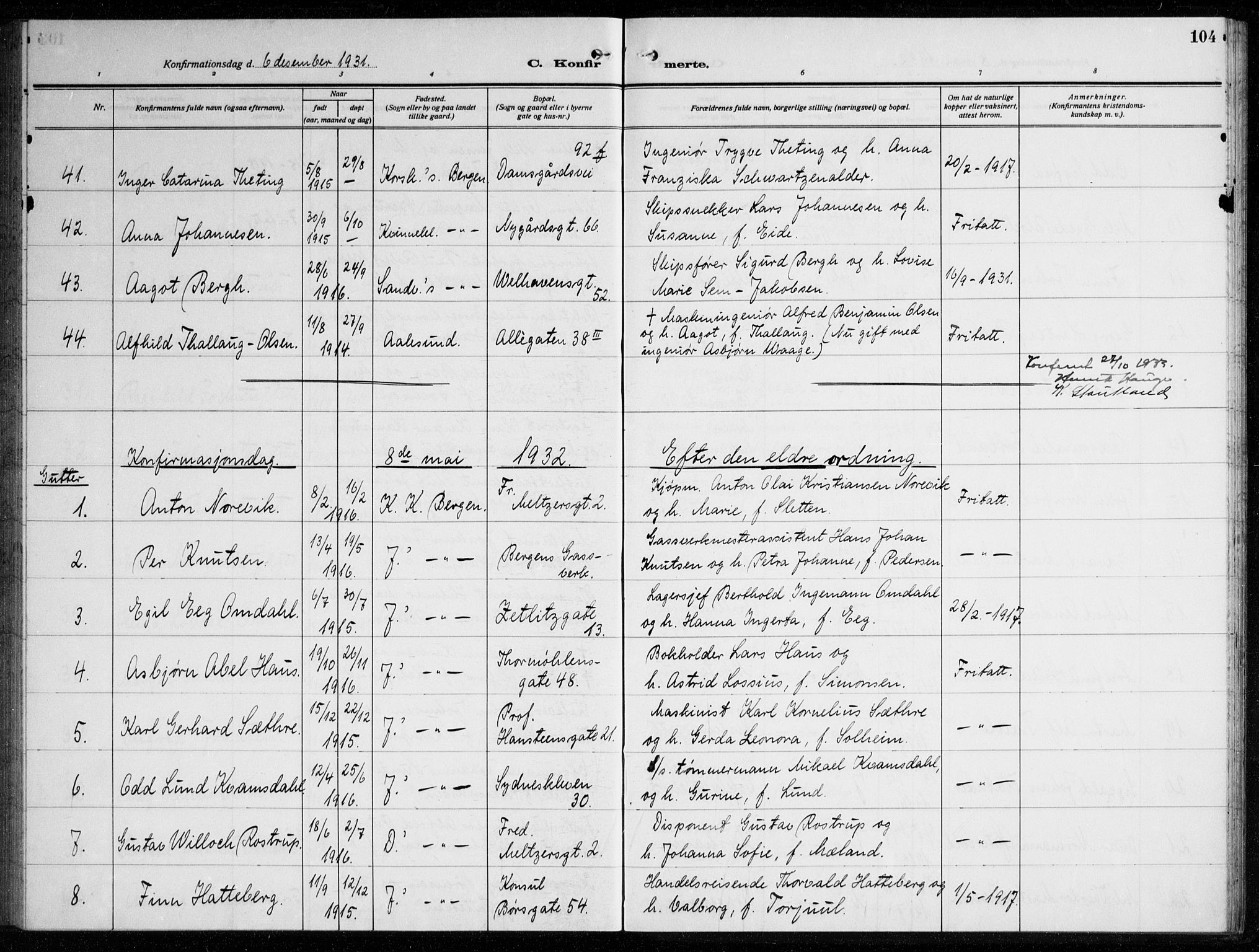 Johanneskirken sokneprestembete, SAB/A-76001/H/Haa/L0010: Parish register (official) no. C 3, 1925-1935, p. 104