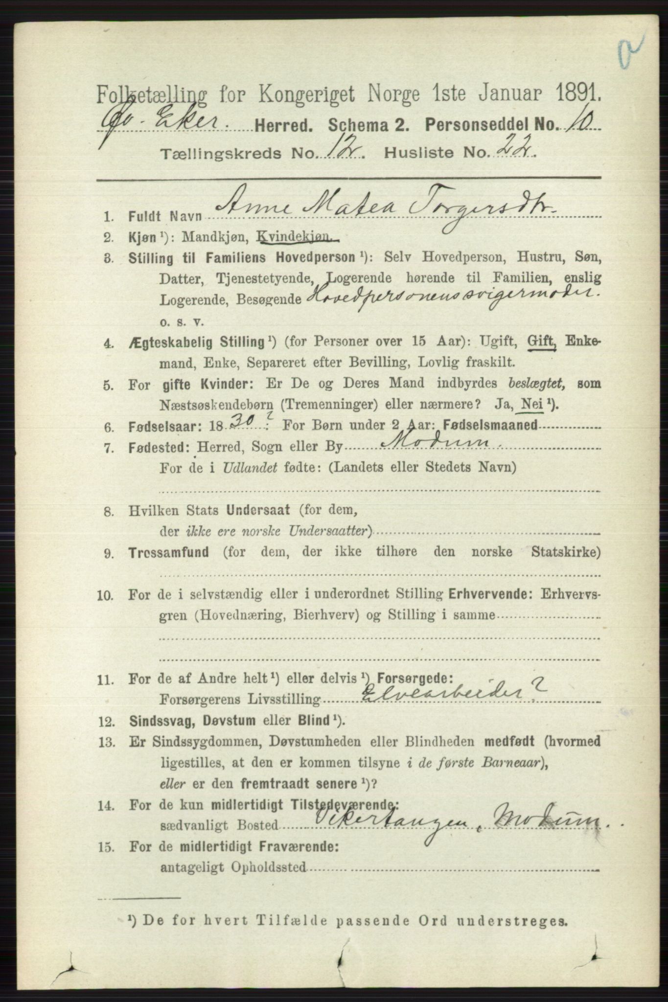 RA, 1891 census for 0624 Øvre Eiker, 1891, p. 5427