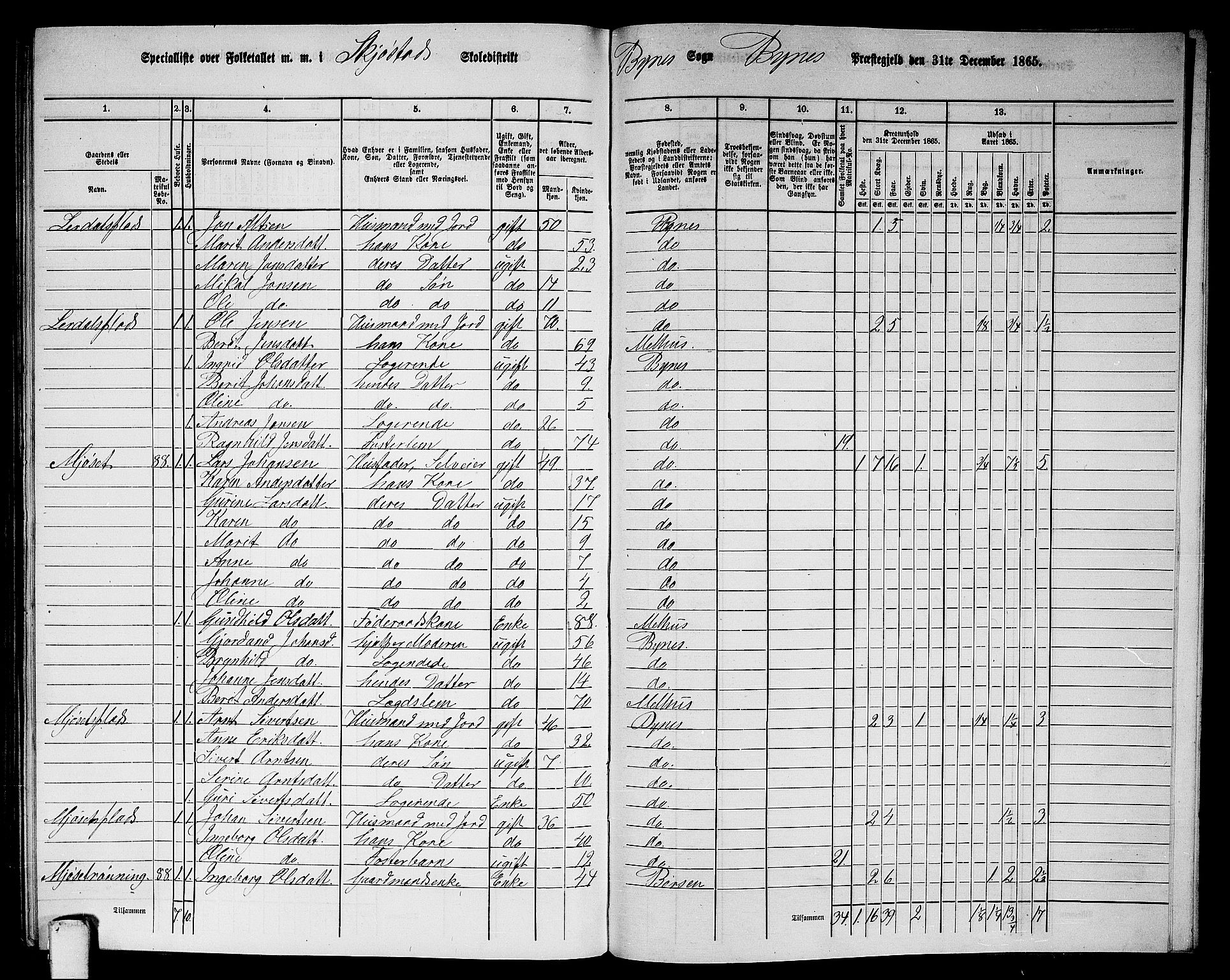 RA, 1865 census for Byneset, 1865, p. 111