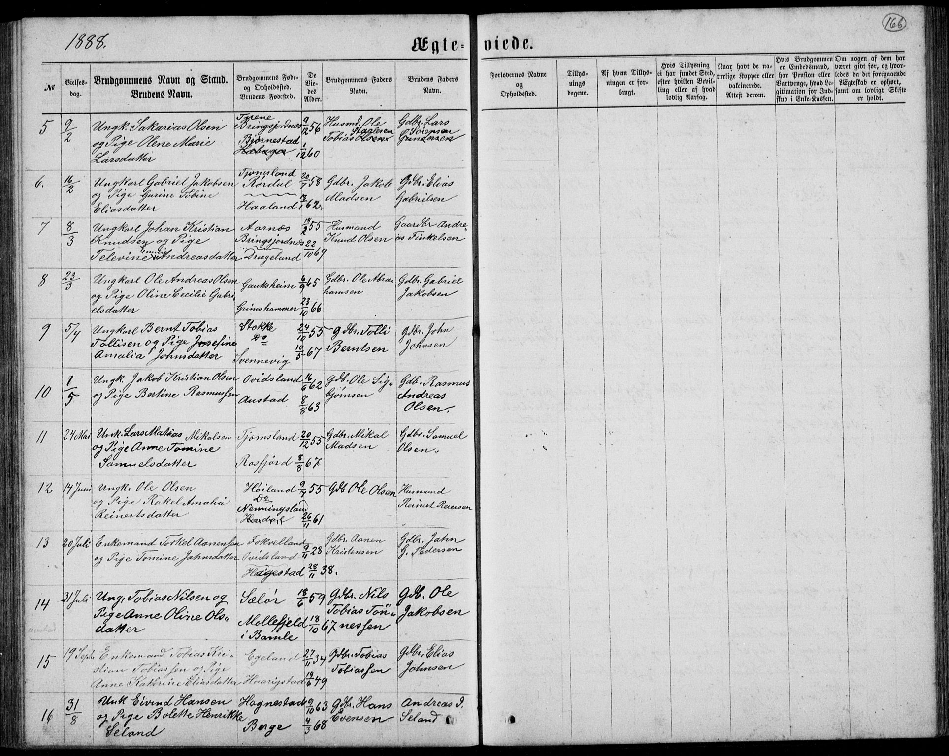 Lyngdal sokneprestkontor, SAK/1111-0029/F/Fb/Fbc/L0004: Parish register (copy) no. B 4, 1878-1896, p. 166