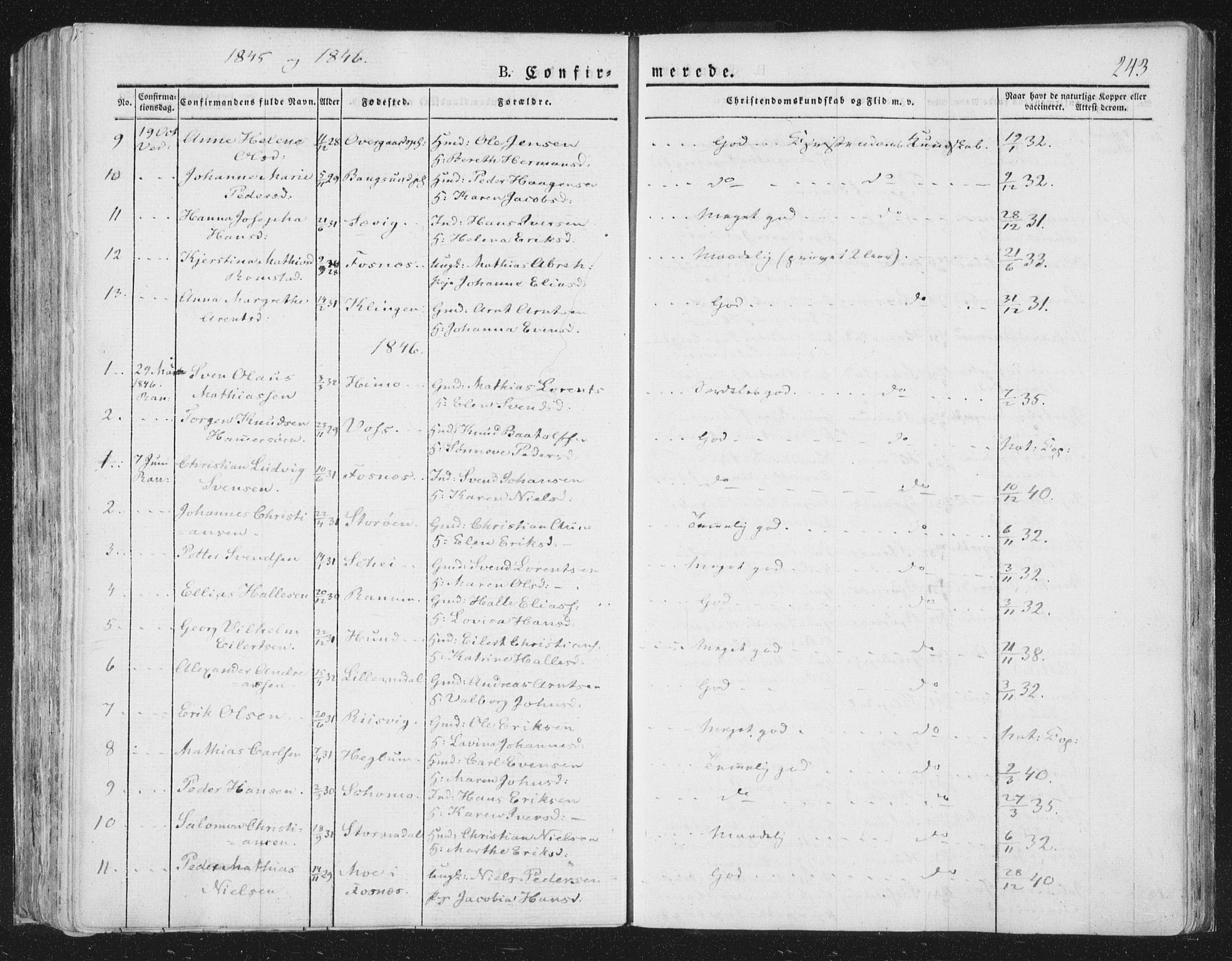Ministerialprotokoller, klokkerbøker og fødselsregistre - Nord-Trøndelag, SAT/A-1458/764/L0551: Parish register (official) no. 764A07a, 1824-1864, p. 243