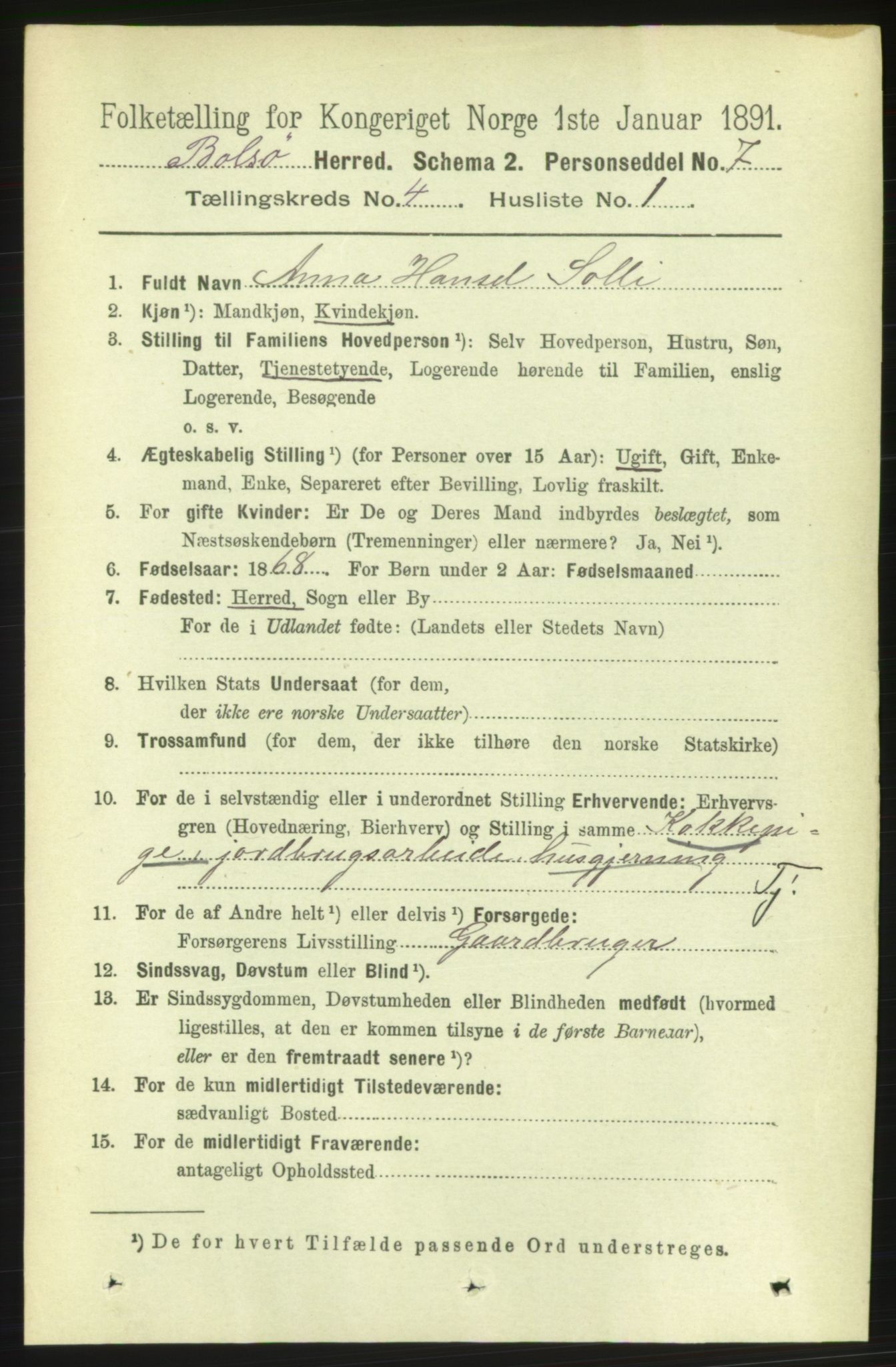 RA, 1891 census for 1544 Bolsøy, 1891, p. 2413