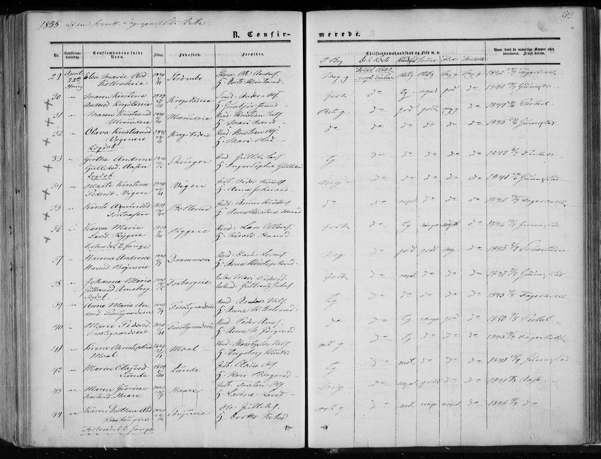 Eiker kirkebøker, AV/SAKO-A-4/F/Fa/L0015a: Parish register (official) no. I 15A, 1854-1860, p. 203