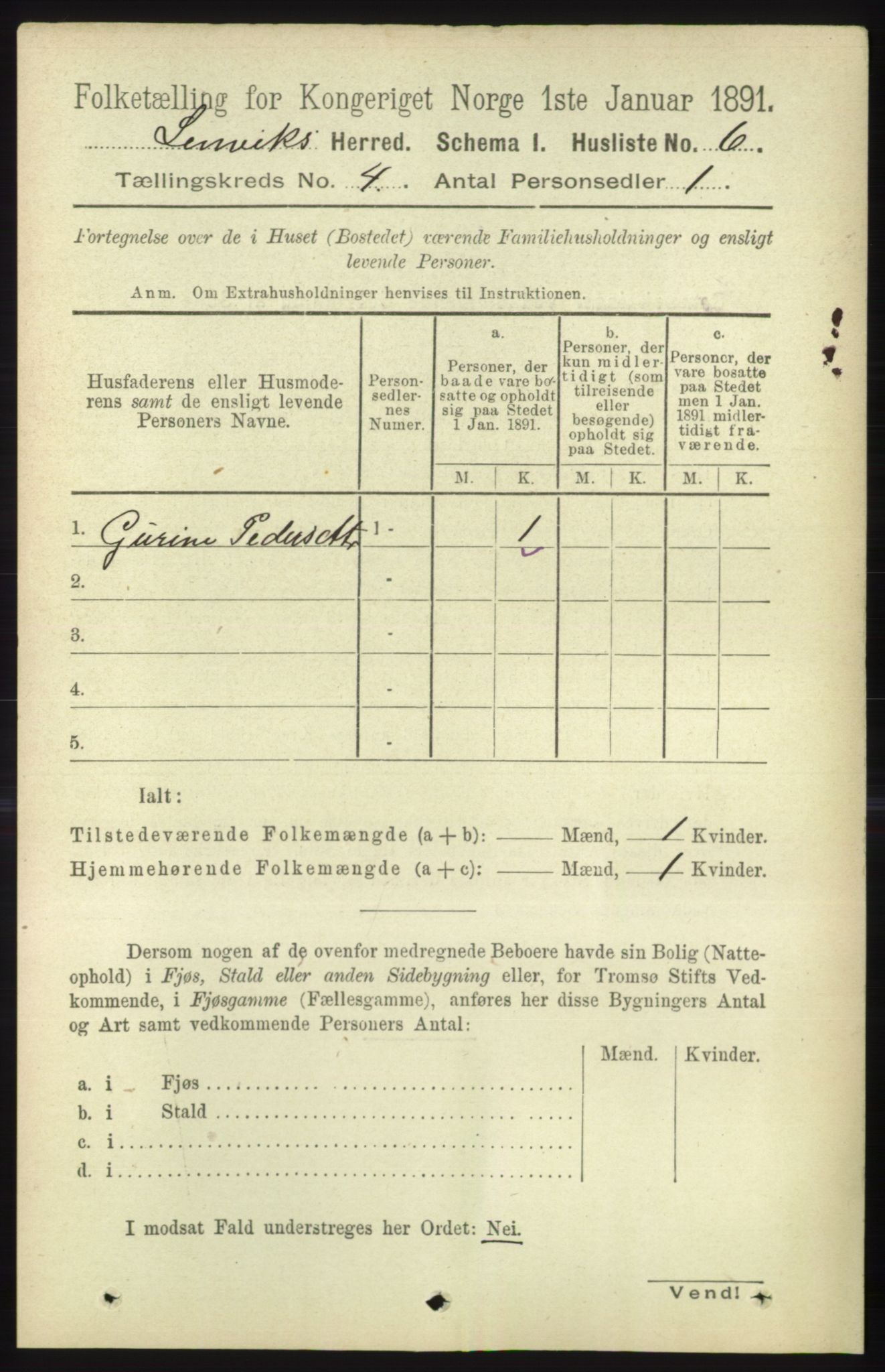 RA, 1891 census for 1931 Lenvik, 1891, p. 1834