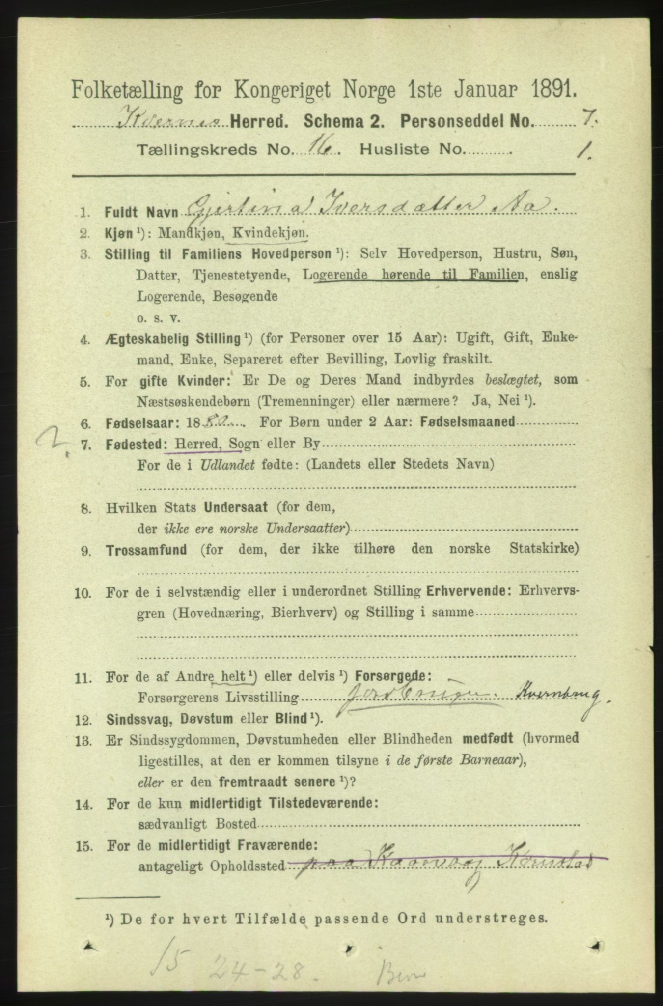 RA, 1891 census for 1553 Kvernes, 1891, p. 6452