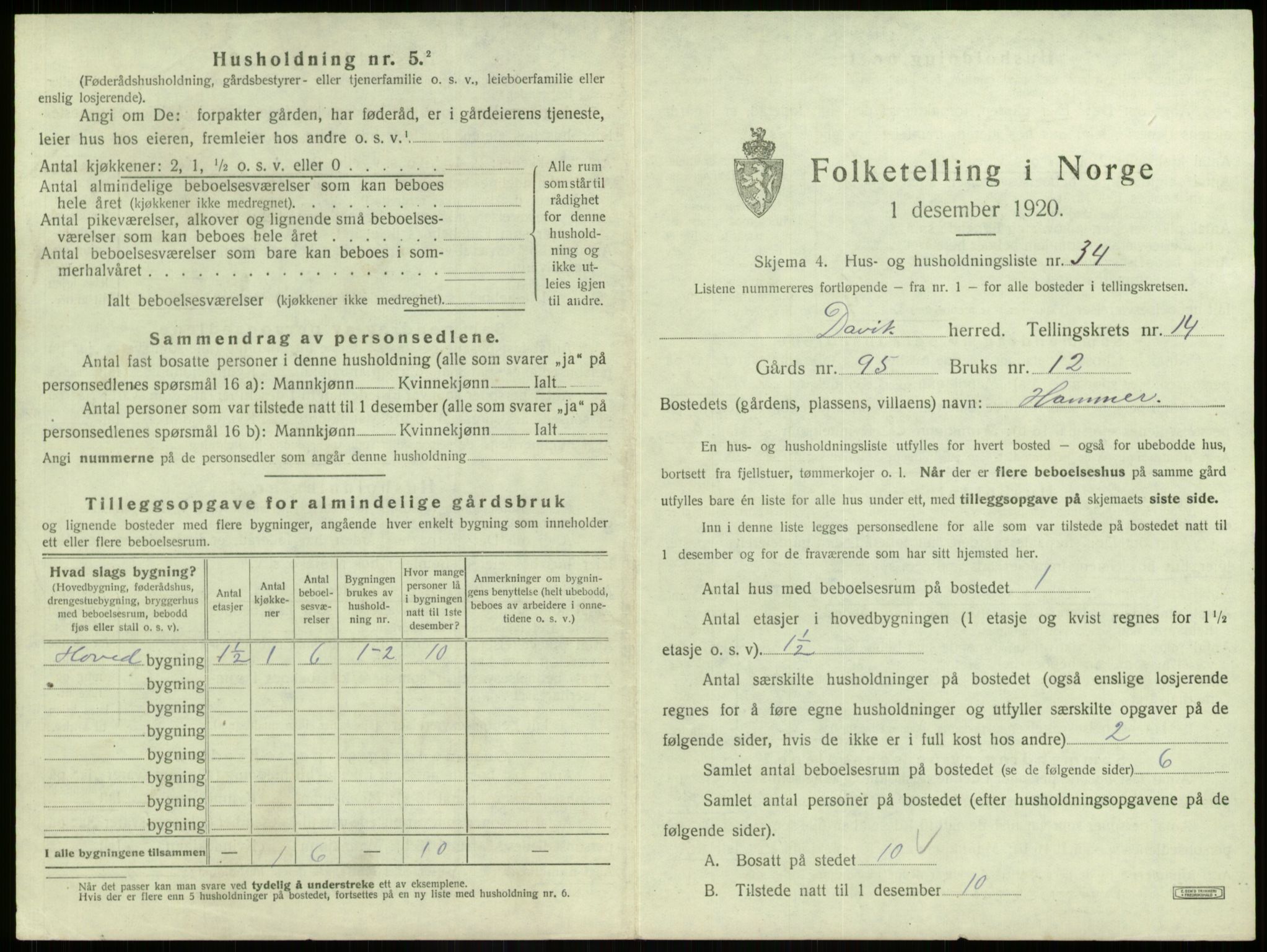 SAB, 1920 census for Davik, 1920, p. 947