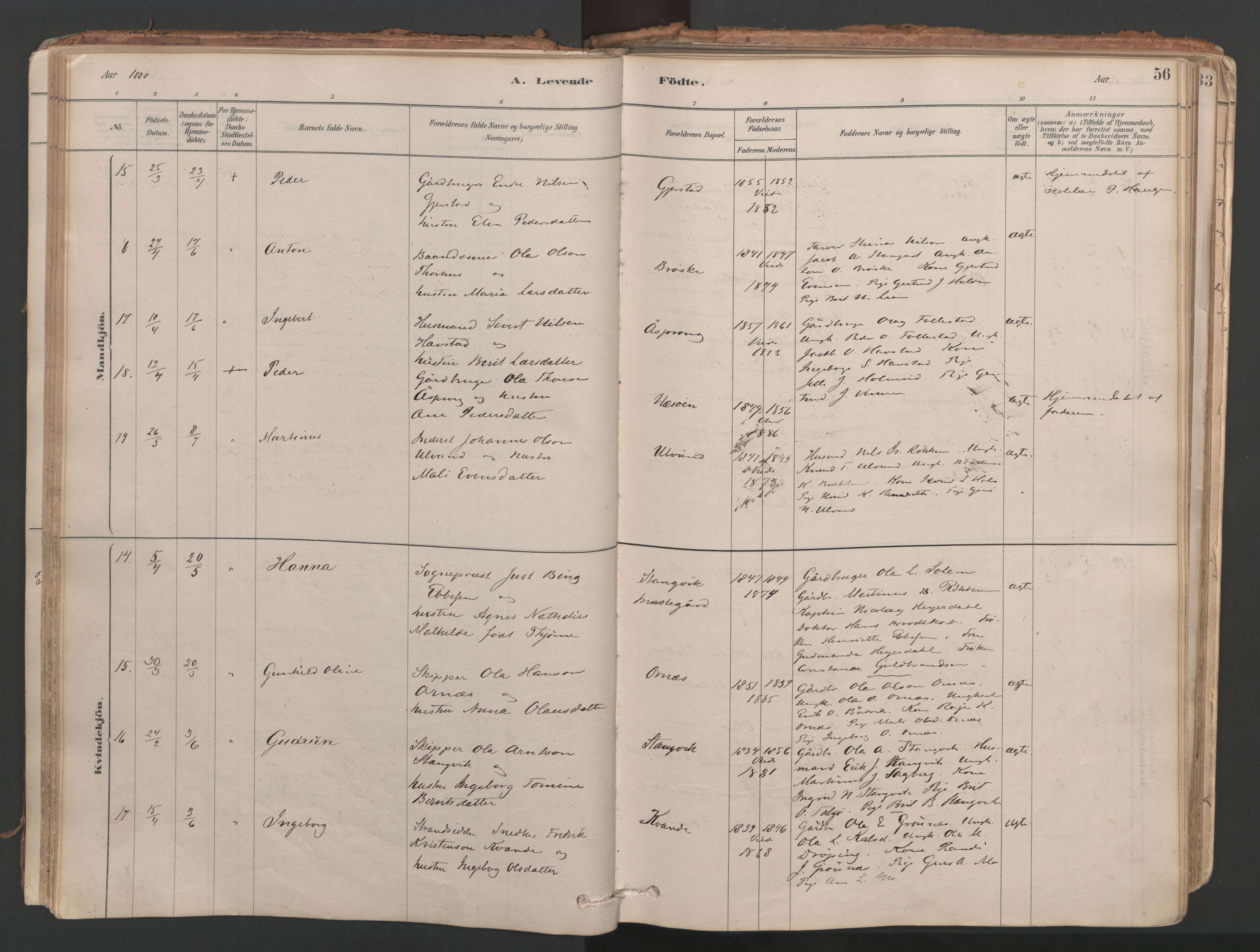 Ministerialprotokoller, klokkerbøker og fødselsregistre - Møre og Romsdal, AV/SAT-A-1454/592/L1029: Parish register (official) no. 592A07, 1879-1902, p. 56