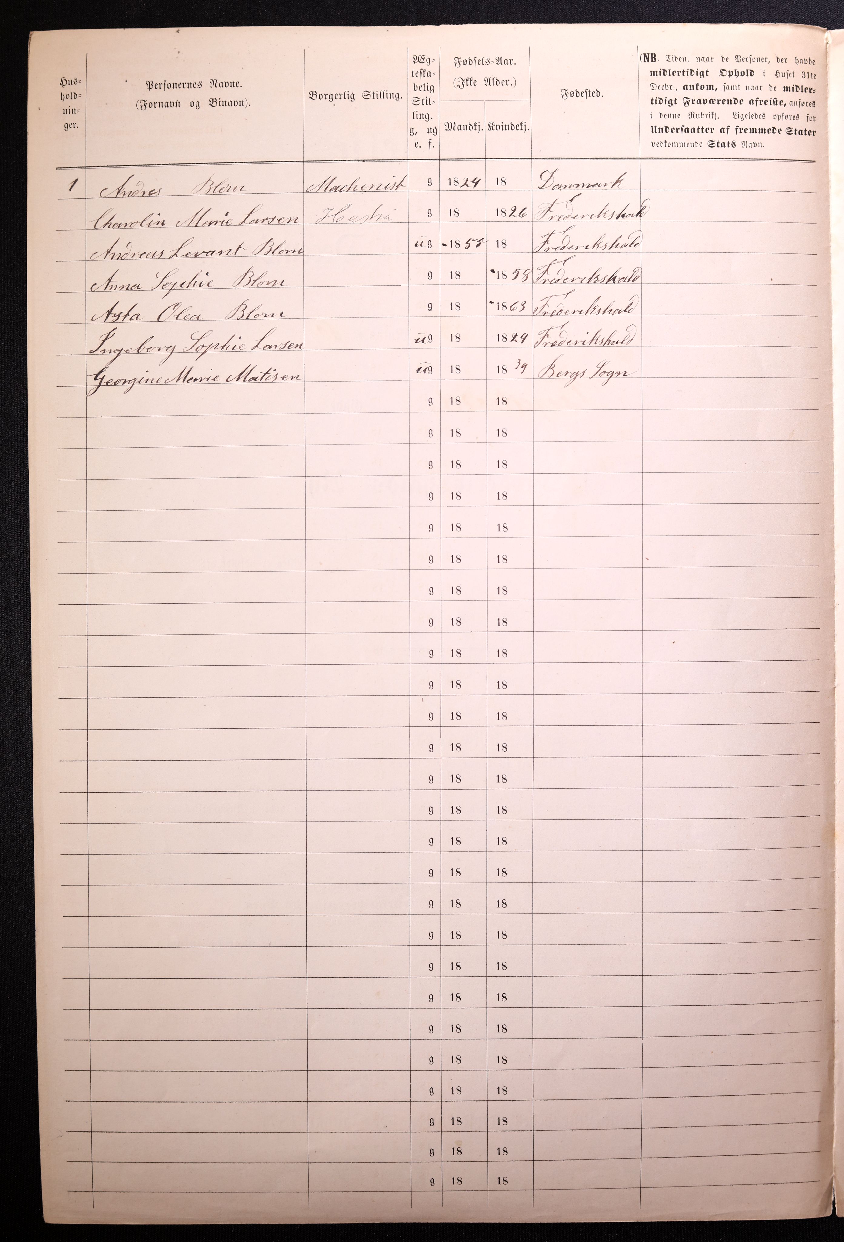 RA, 1870 census for 0101 Fredrikshald, 1870, p. 488