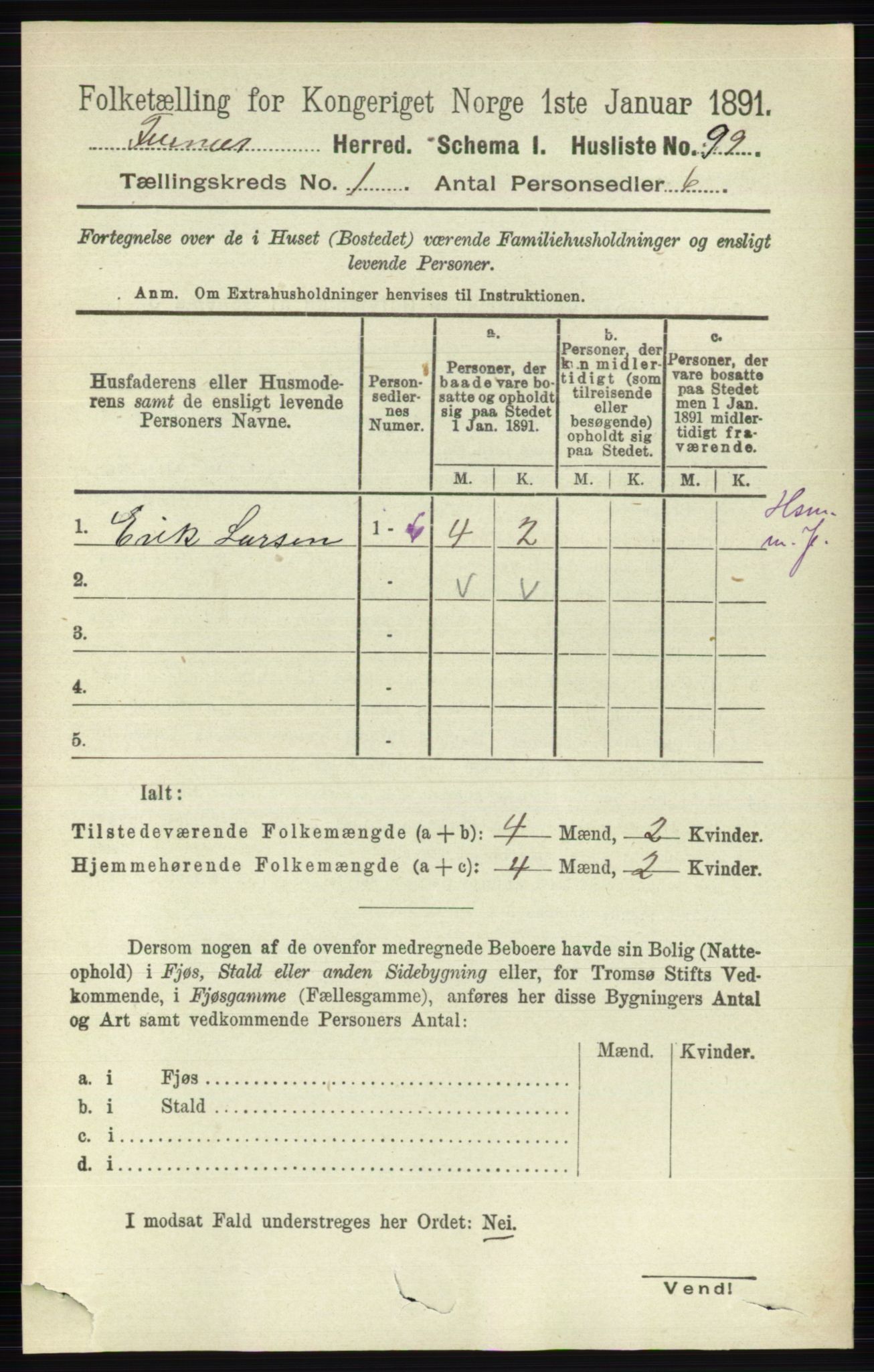 RA, Census 1891 for 0413 Furnes herred, 1891, p. 124