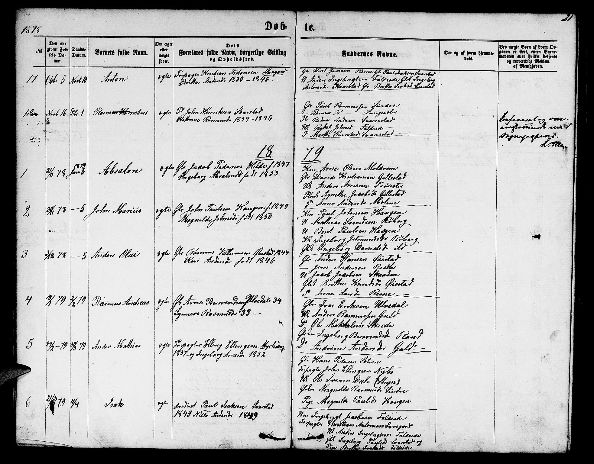 Innvik sokneprestembete, AV/SAB-A-80501: Parish register (copy) no. A 2, 1864-1885, p. 21