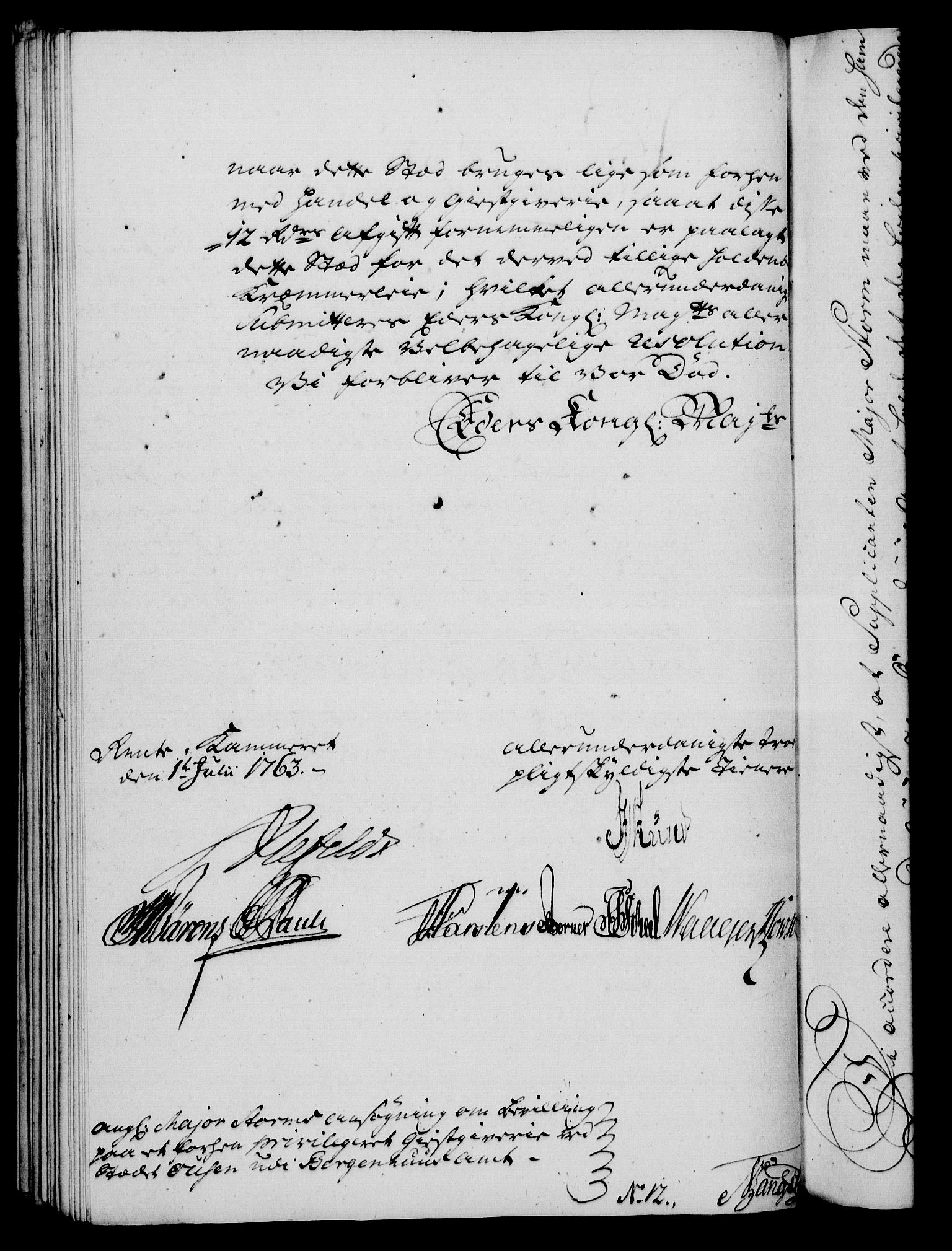 Rentekammeret, Kammerkanselliet, AV/RA-EA-3111/G/Gf/Gfa/L0045: Norsk relasjons- og resolusjonsprotokoll (merket RK 52.45), 1763, p. 318