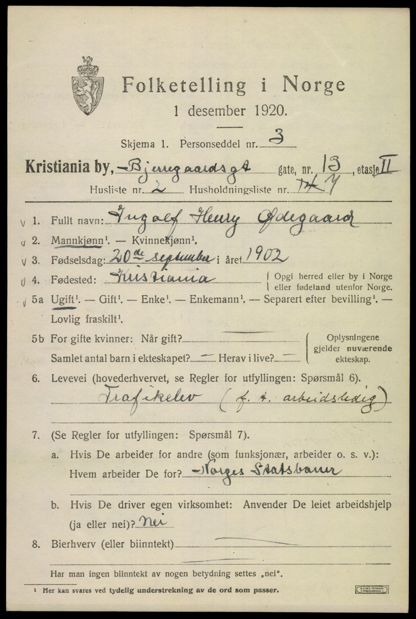 SAO, 1920 census for Kristiania, 1920, p. 159611