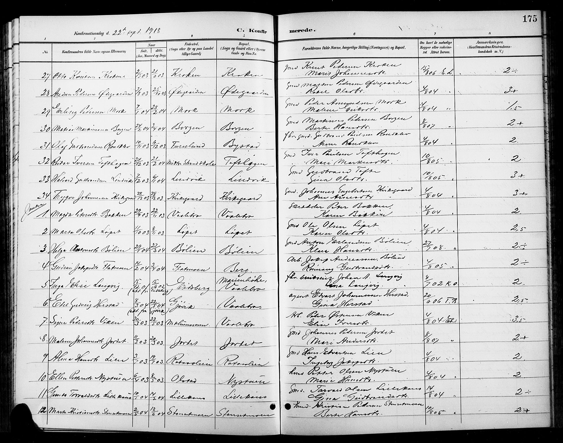 Ringebu prestekontor, AV/SAH-PREST-082/H/Ha/Hab/L0009: Parish register (copy) no. 9, 1899-1921, p. 175