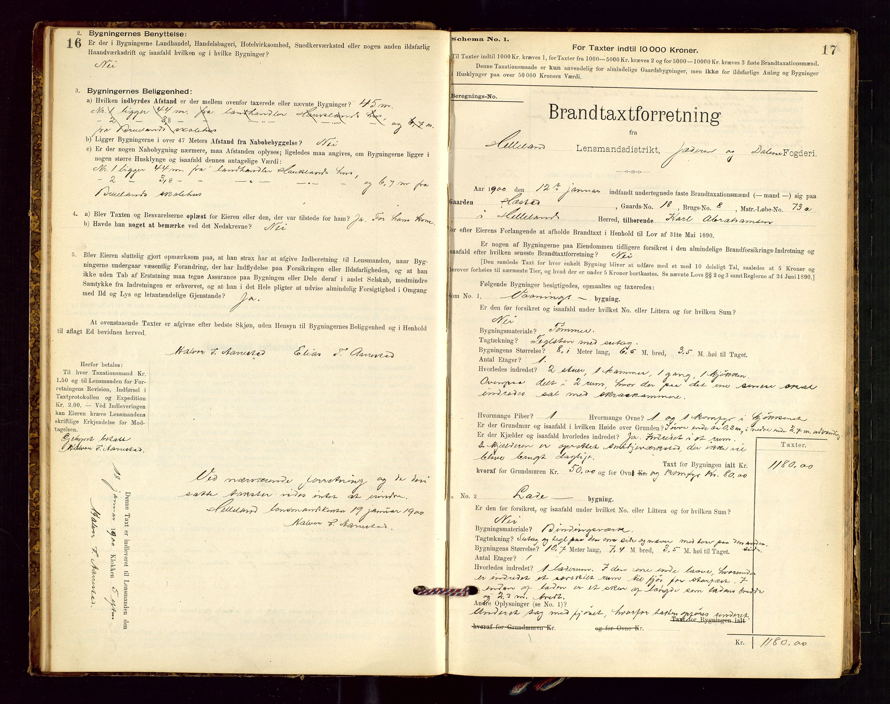 Helleland lensmannskontor, SAST/A-100209/Gob/L0001: "Brandtaxationsprotokol", 1896-1919, p. 16-17