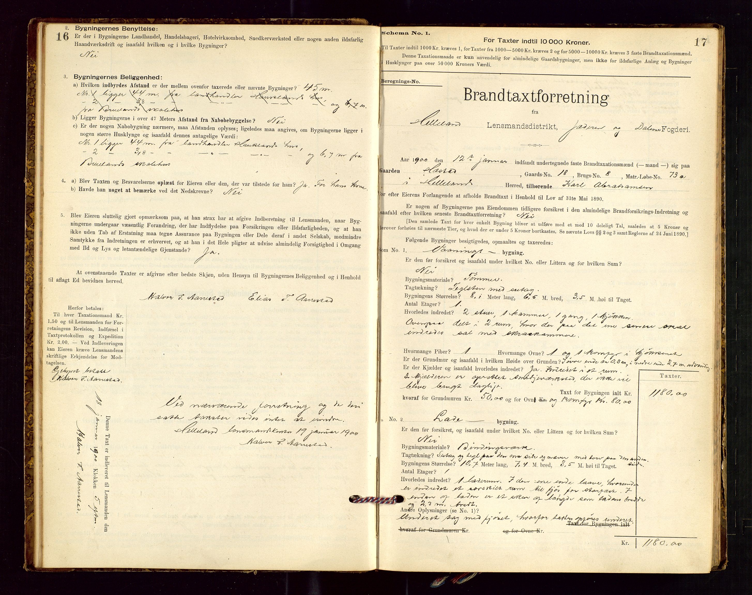 Helleland lensmannskontor, AV/SAST-A-100209/Gob/L0001: "Brandtaxationsprotokol", 1896-1919, p. 16-17