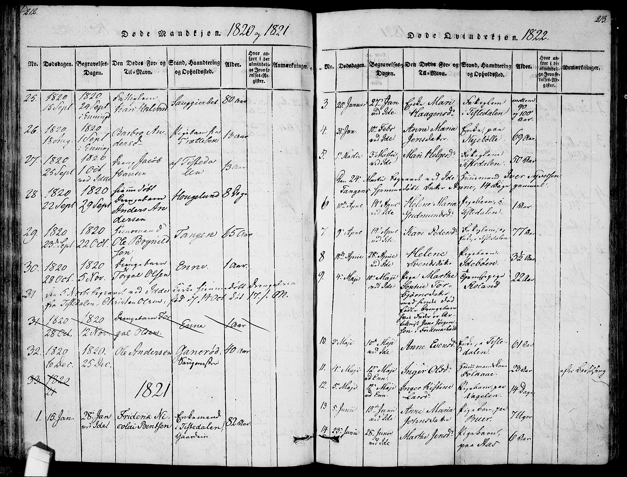 Idd prestekontor Kirkebøker, AV/SAO-A-10911/F/Fc/L0002: Parish register (official) no. III 2, 1815-1831, p. 212-213