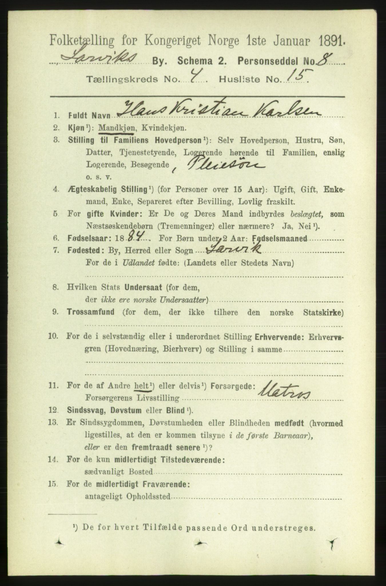 RA, 1891 census for 0707 Larvik, 1891, p. 5273