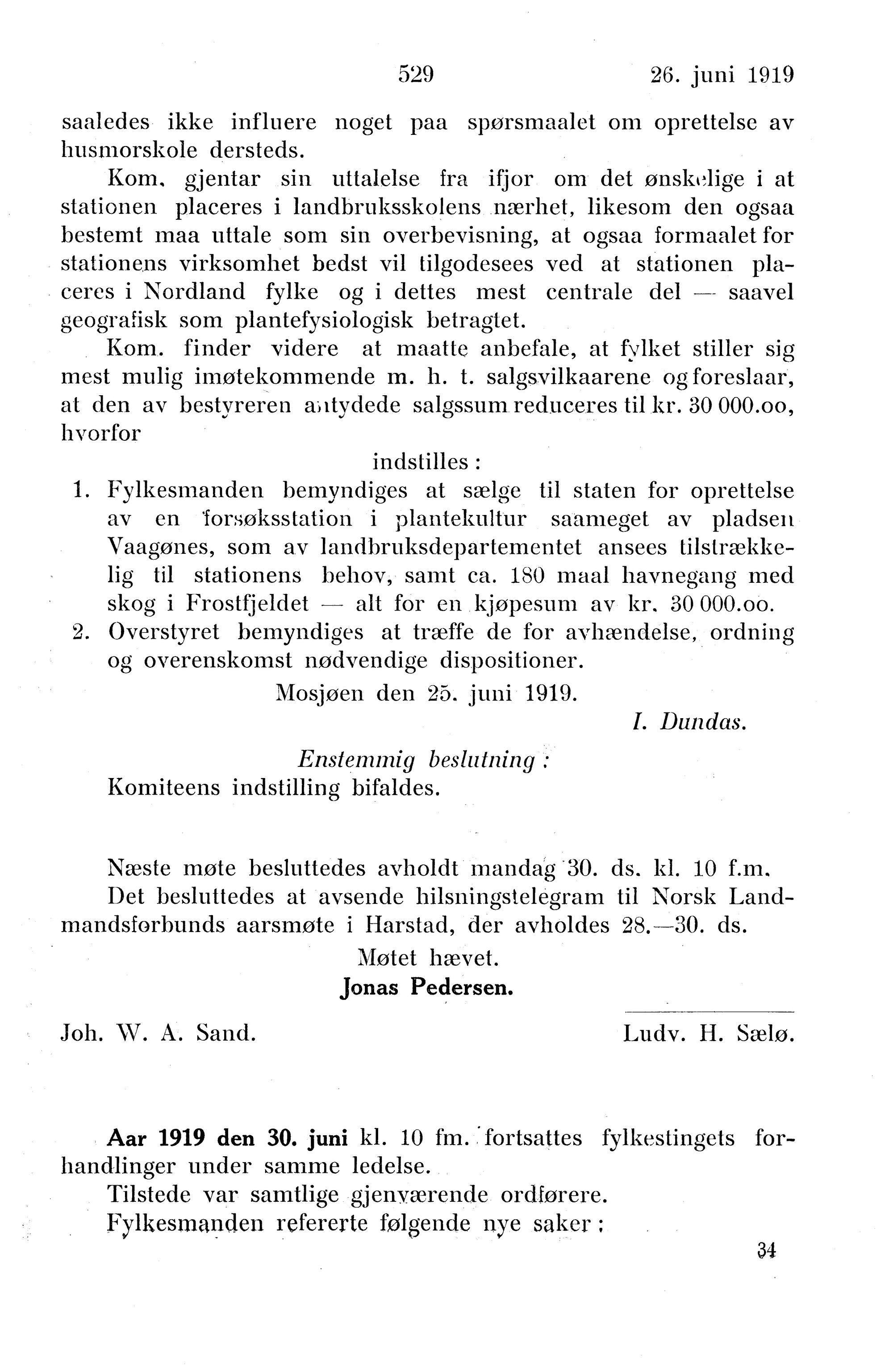 Nordland Fylkeskommune. Fylkestinget, AIN/NFK-17/176/A/Ac/L0042: Fylkestingsforhandlinger 1919, 1919, p. 529