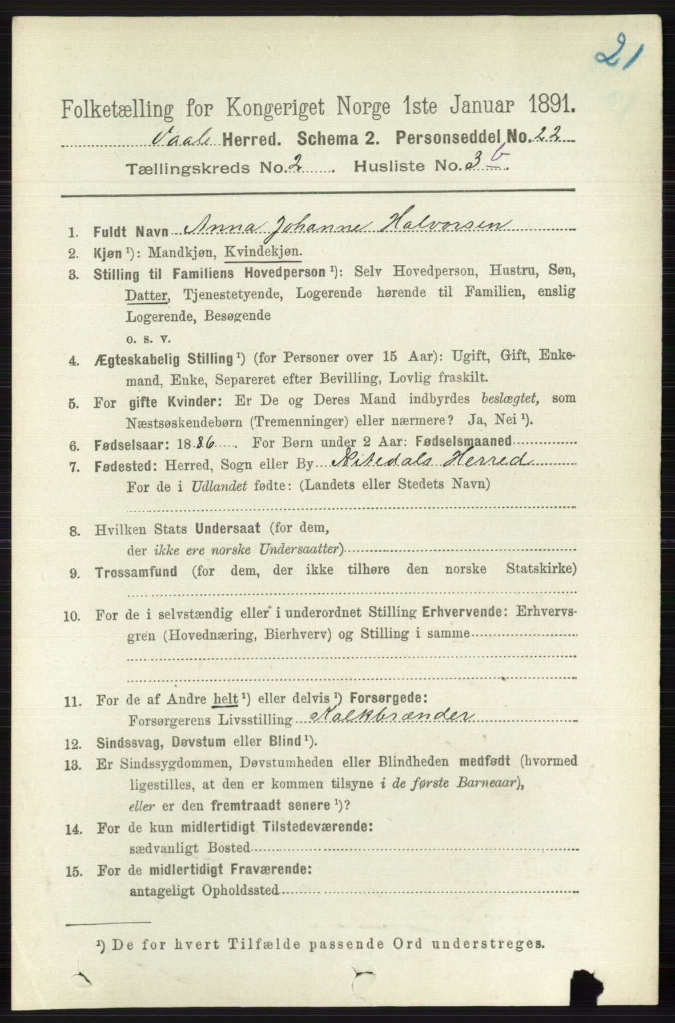 RA, 1891 census for 0716 Våle, 1891, p. 476