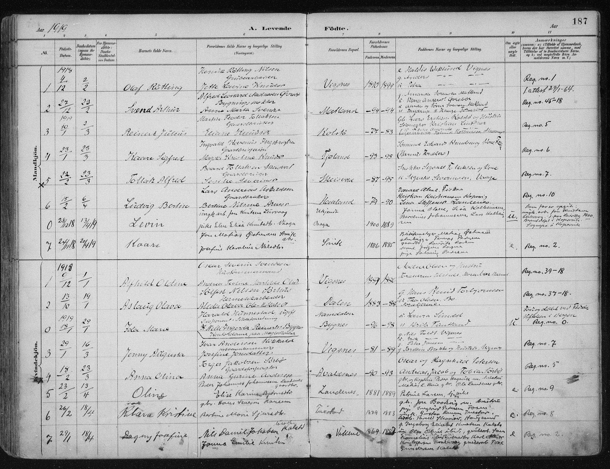 Avaldsnes sokneprestkontor, SAST/A -101851/H/Ha/Haa/L0017: Parish register (official) no. A 17, 1889-1920, p. 187