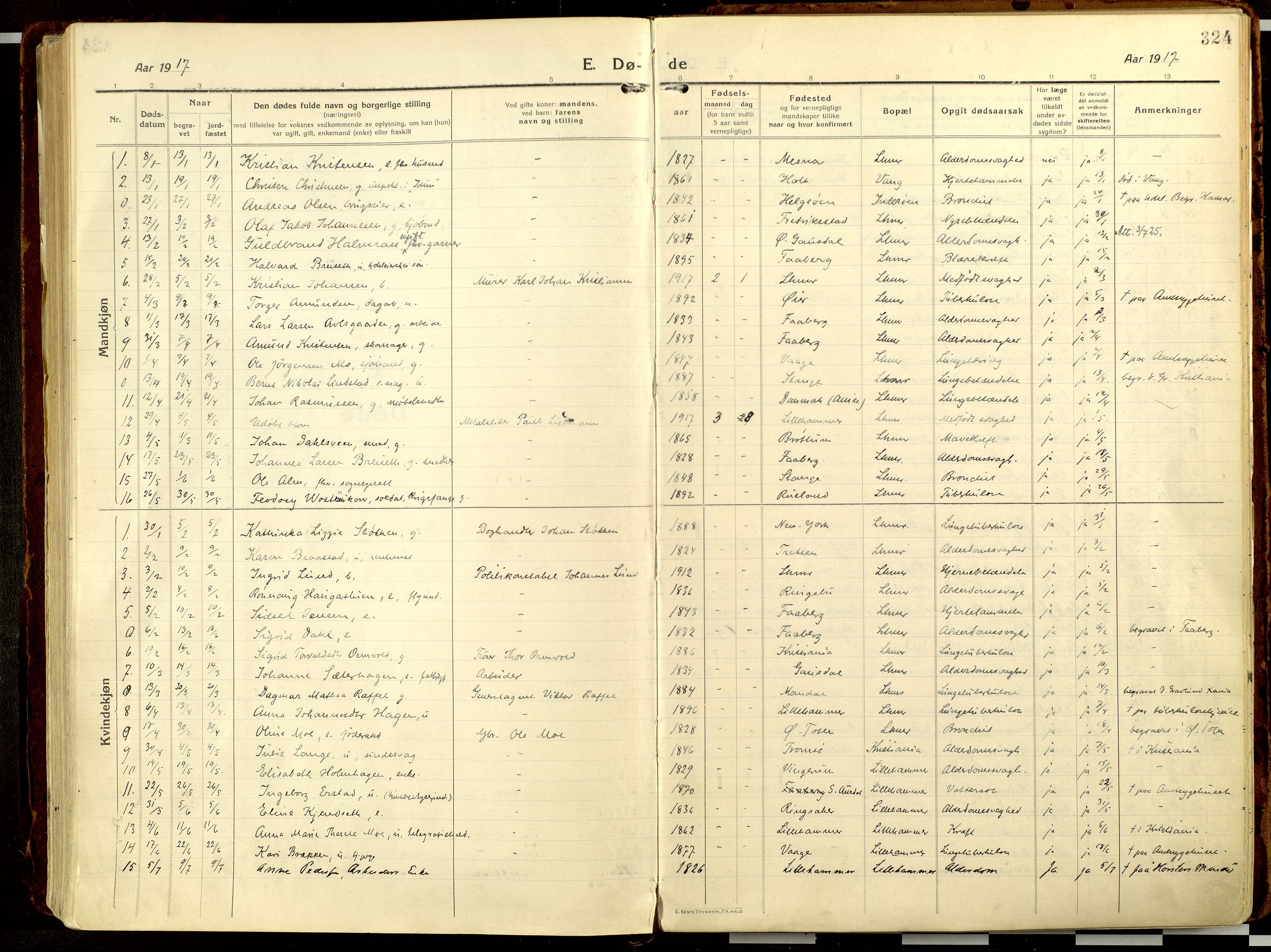 Lillehammer prestekontor, AV/SAH-PREST-088/H/Ha/Haa/L0002: Parish register (official) no. 2, 1917-1932, p. 324